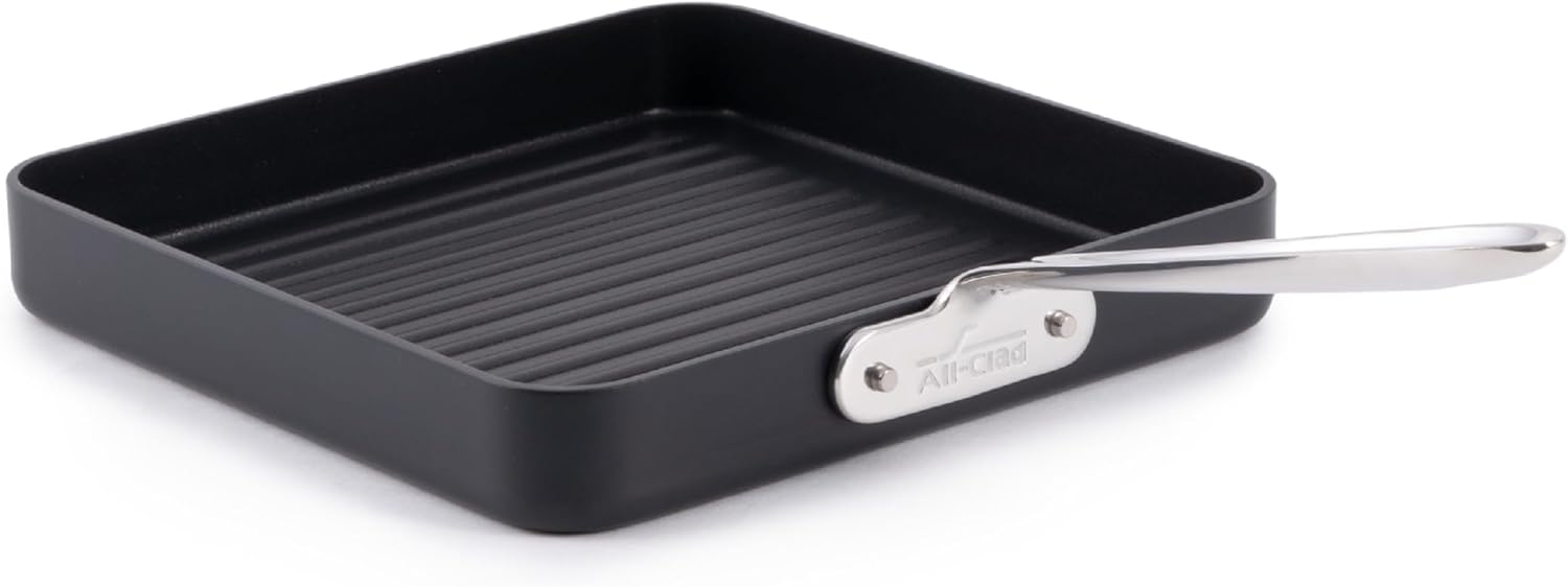 All-Clad HA1 Hard Anodized Nonstick Grill 11×11 Inch Oven Safe 350F Pots and Pans, Cookware Black