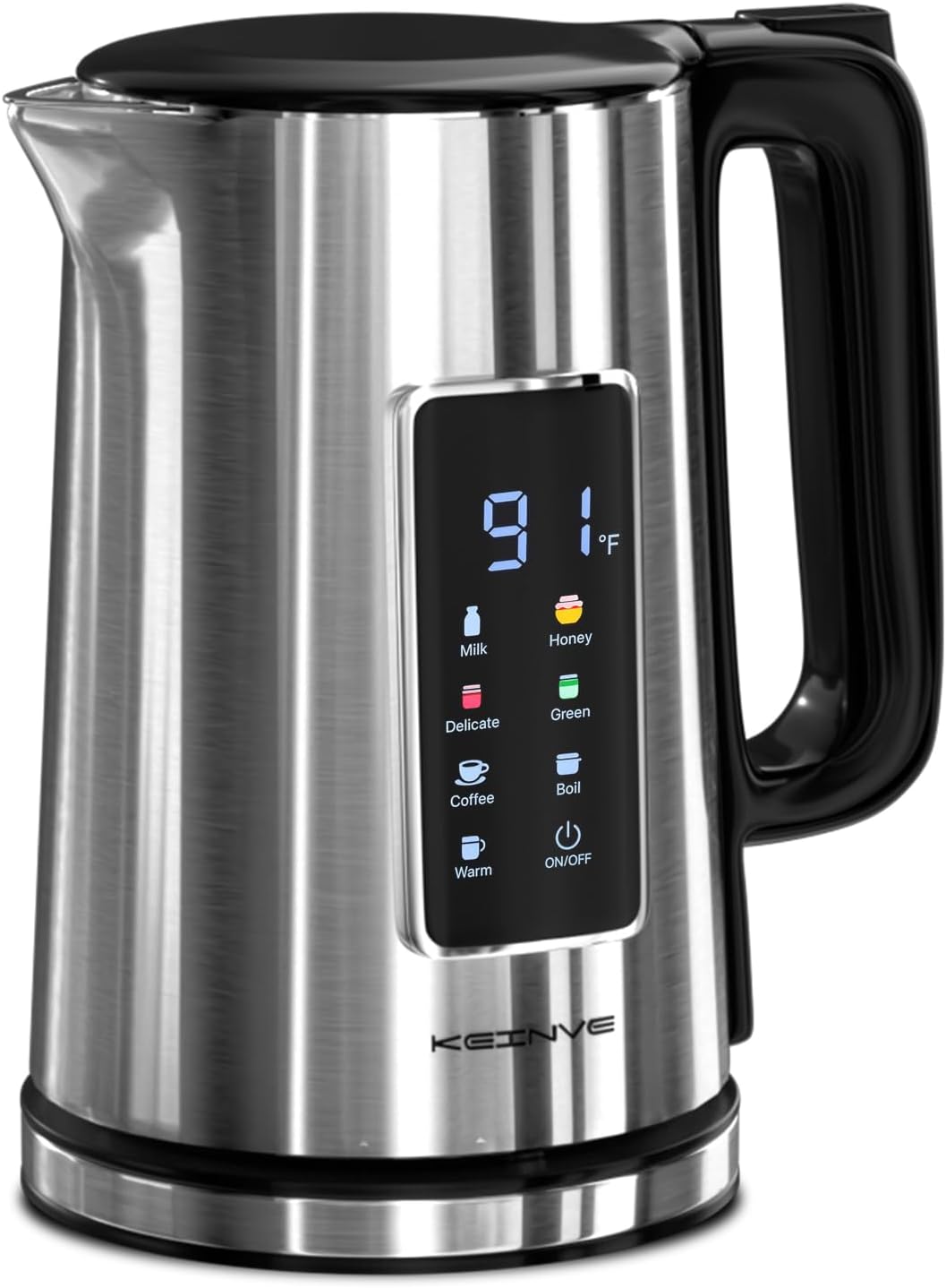 KEINVE 1.7L Electric Kettle, Touch Screen Water Boiler, No Plastic Interior, Double Wall, 6 Preset Temperatures, Fast Boil, and STRIX Control