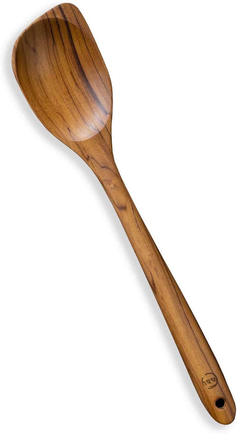 Teak Wooden Spoon for Cooking, Right Hand Corner Spoon, Nonstick Cookware | Spoon and spatula in one: scrape fond, stir, and serve with a solid teak corner spoon and ergonomic, comfortable handle
