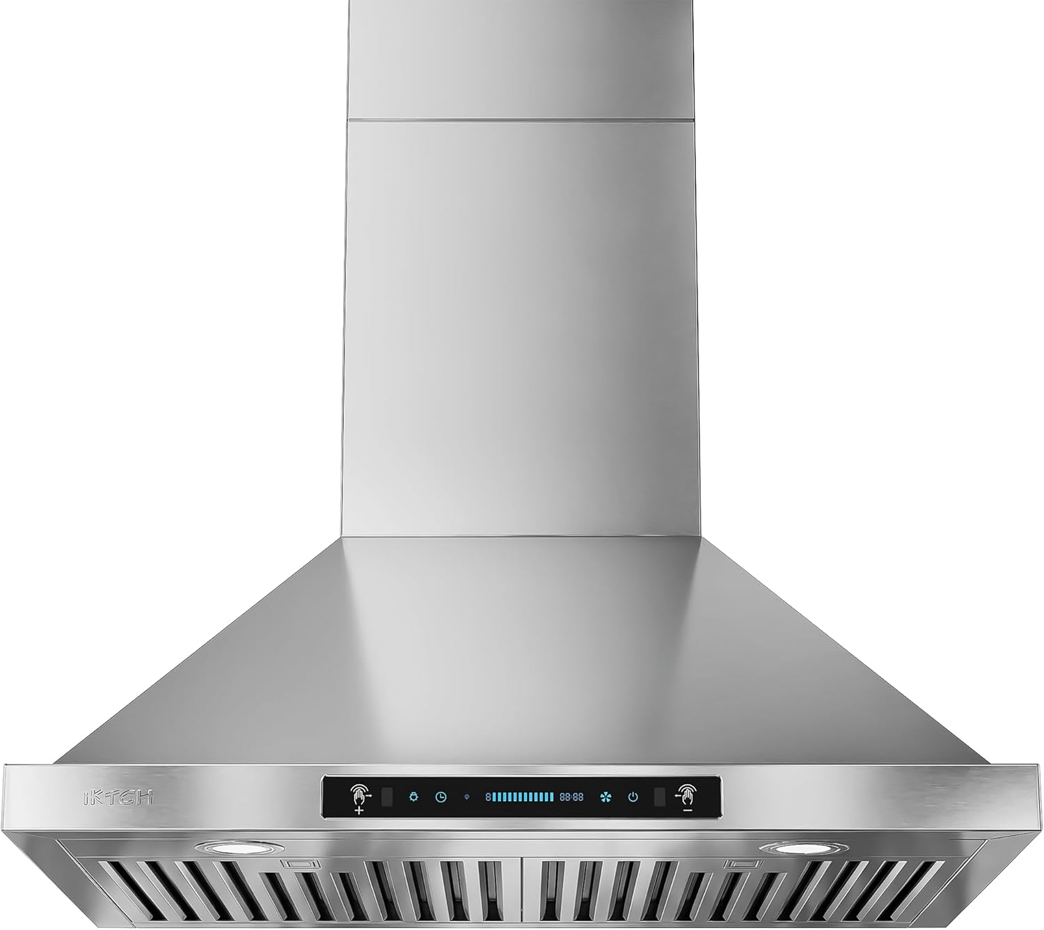 IKTCH 30-inch Wall Mount Range Hood 900 CFM Ducted/Ductless Convertible, Kitchen Chimney Vent Stainless Steel with Gesture Sensing & Touch Control Switch Panel, 2 Pcs Adjustable Lights(IKP02-30”)
