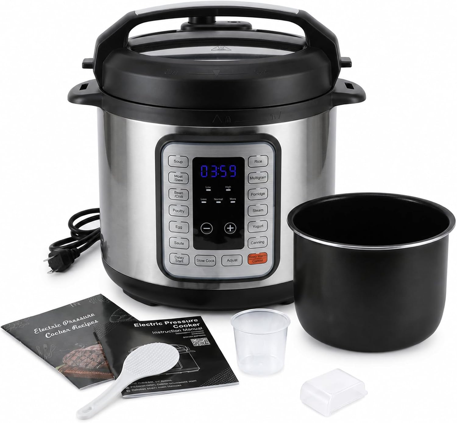 Electric Pressure Cooker 6Qt, 12 Presets Instant Multi Cooker, Olla de Presion Nonstick Pot 6 Quarts for Slow Cook, Rice Cook, Steam, Sauté, Canning, Yogurt Maker, Warm, Silver