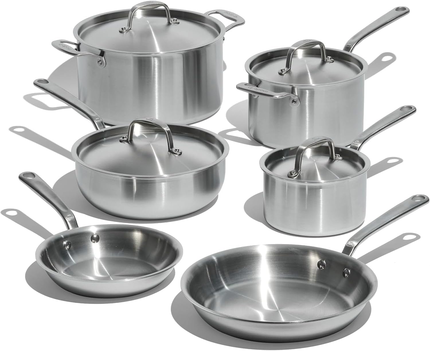 Made In Cookware – 10 Piece Stainless Steel Pot and Pan Set – 5 Ply Clad – Includes Stainless Steel Frying Pans, Saucepans, Saucier and Stock Pot W/Lid – Professional Cookware – Crafted in Italy