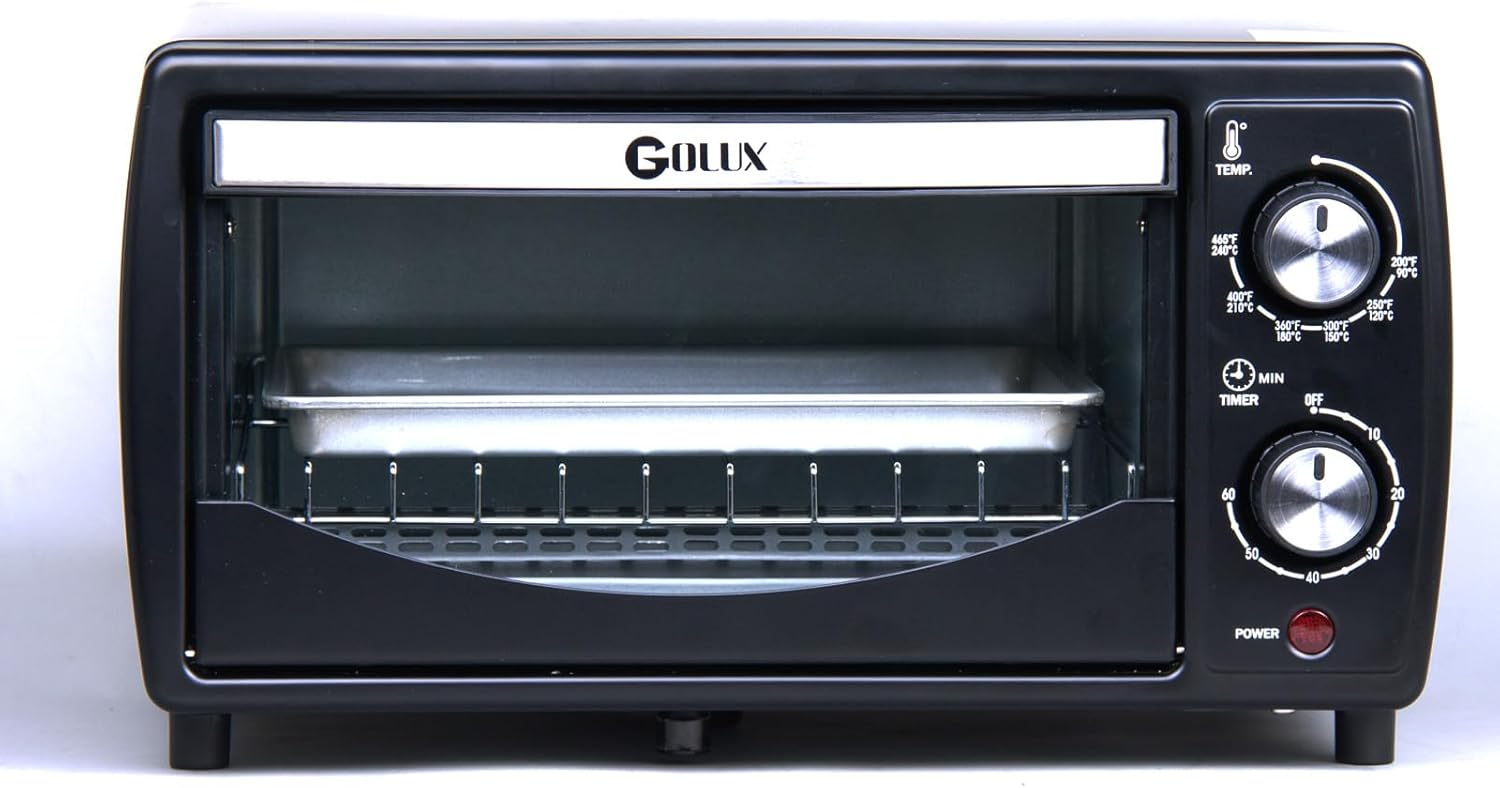 Countertop 9.6L 4 Slices Small Toaster Oven Compact Size, Even Heating, For Toast, 8″ Pizza，Bake and Broil in Apartment, Dorm, Suitable For 2-3 Persons