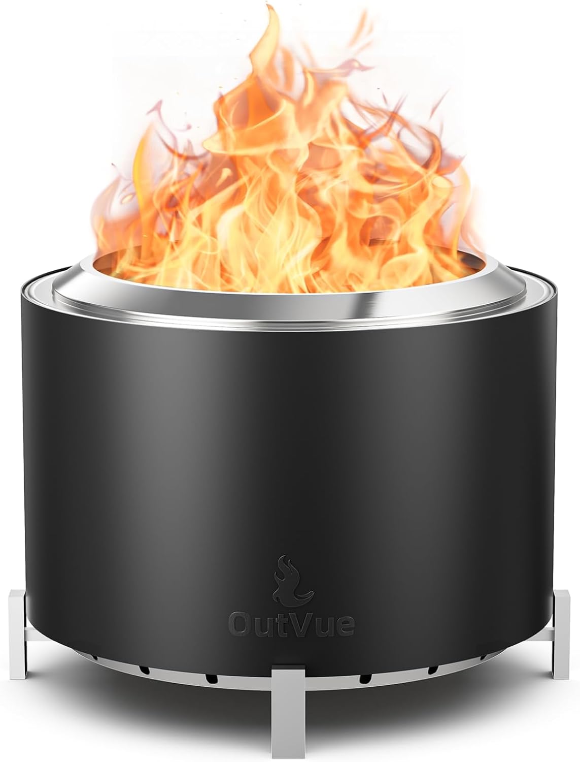 OutVue 27 inch Stainless Steel Smokeless Fire Pit, Outdoor Smokeless Firepit, Wood Burning Fire Pits for Camping, Bonfire, Low Smoke Firepit for Outside (Vertical Hole)