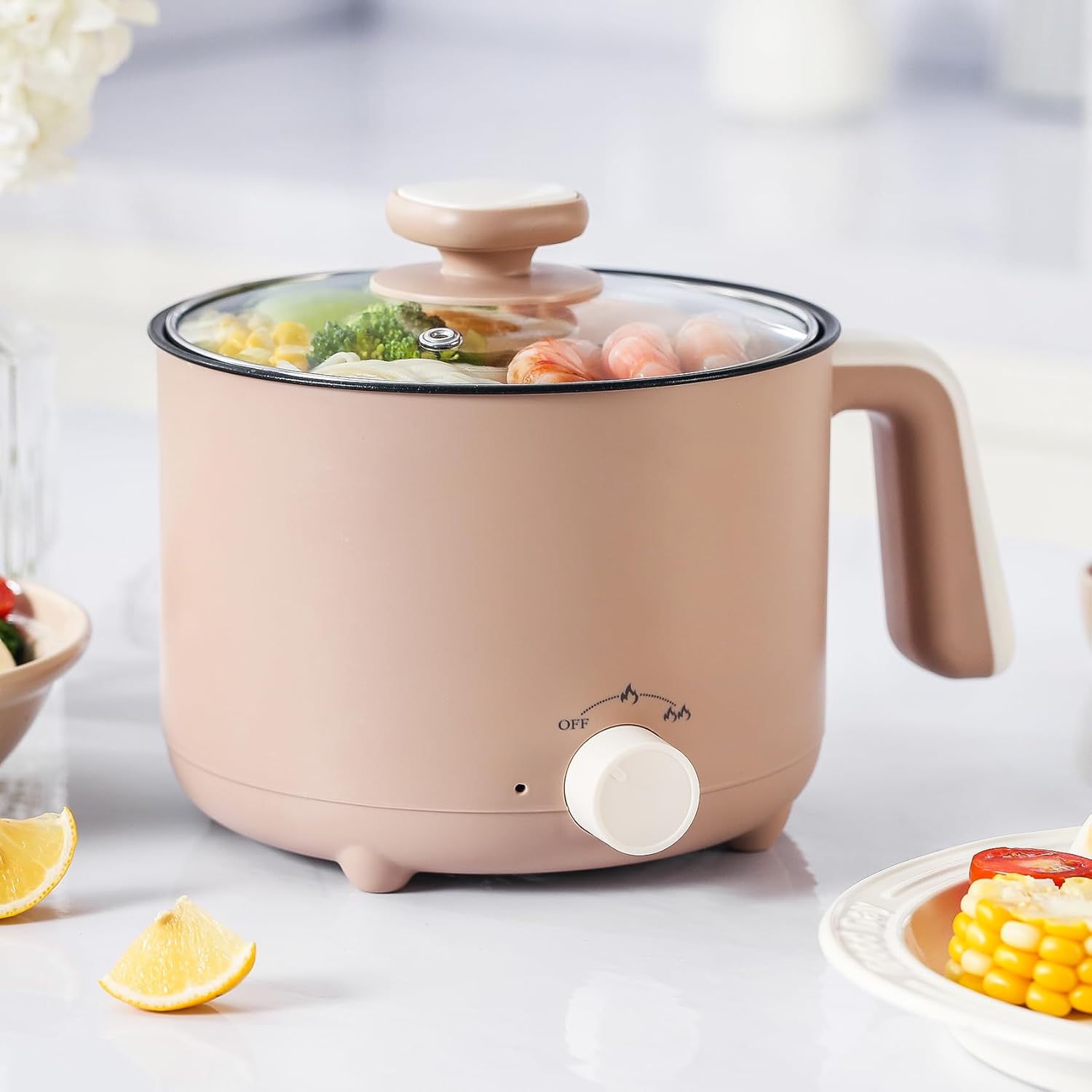 Hot Pot Electric 1.5L, Portable Ramen Non-Stick Cooker for Noodles, Soup, Oatmeal, Ramen Pot with Boil Dry Protection for Dorm, Office, Travel