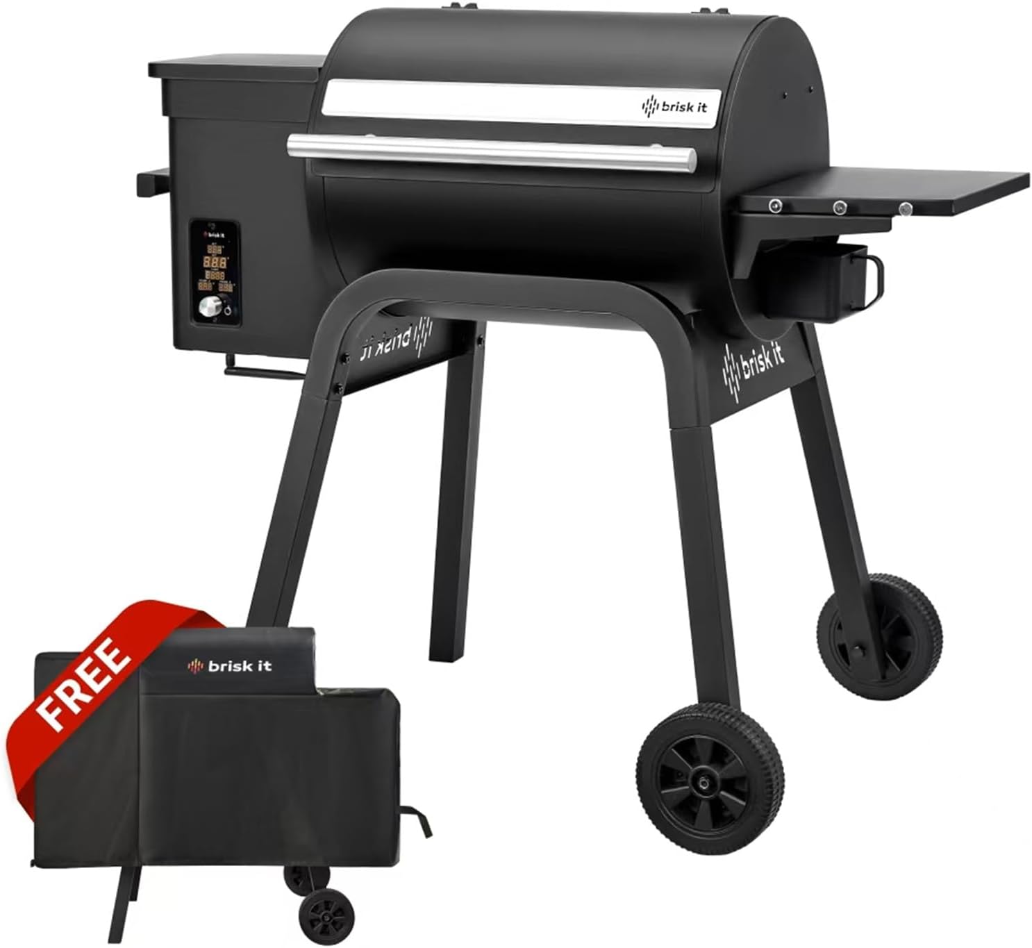 Brisk It Zelos-450 WiFi A.I. Electric Wood Pellet Smoker Grill – Smart Grill With Waterproof Cover– 450 sq.in Cooking Area,7-in-1 Outdoor Grill & Smoker, PID Controller (Up to 500°F), Meat Probe
