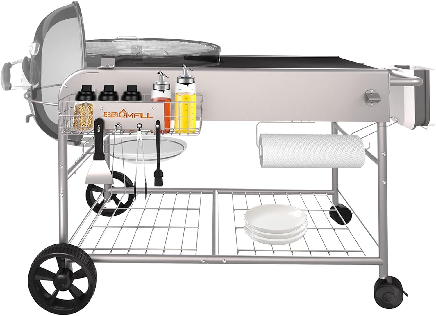 Grill Table for Weber 22″ &18″ Original Kettle, for Weber Grill Table, Stand Cart for JumboJoe Master-Touch Charcoal Outdoor Prep Performer Charcoal Accessories for Outside