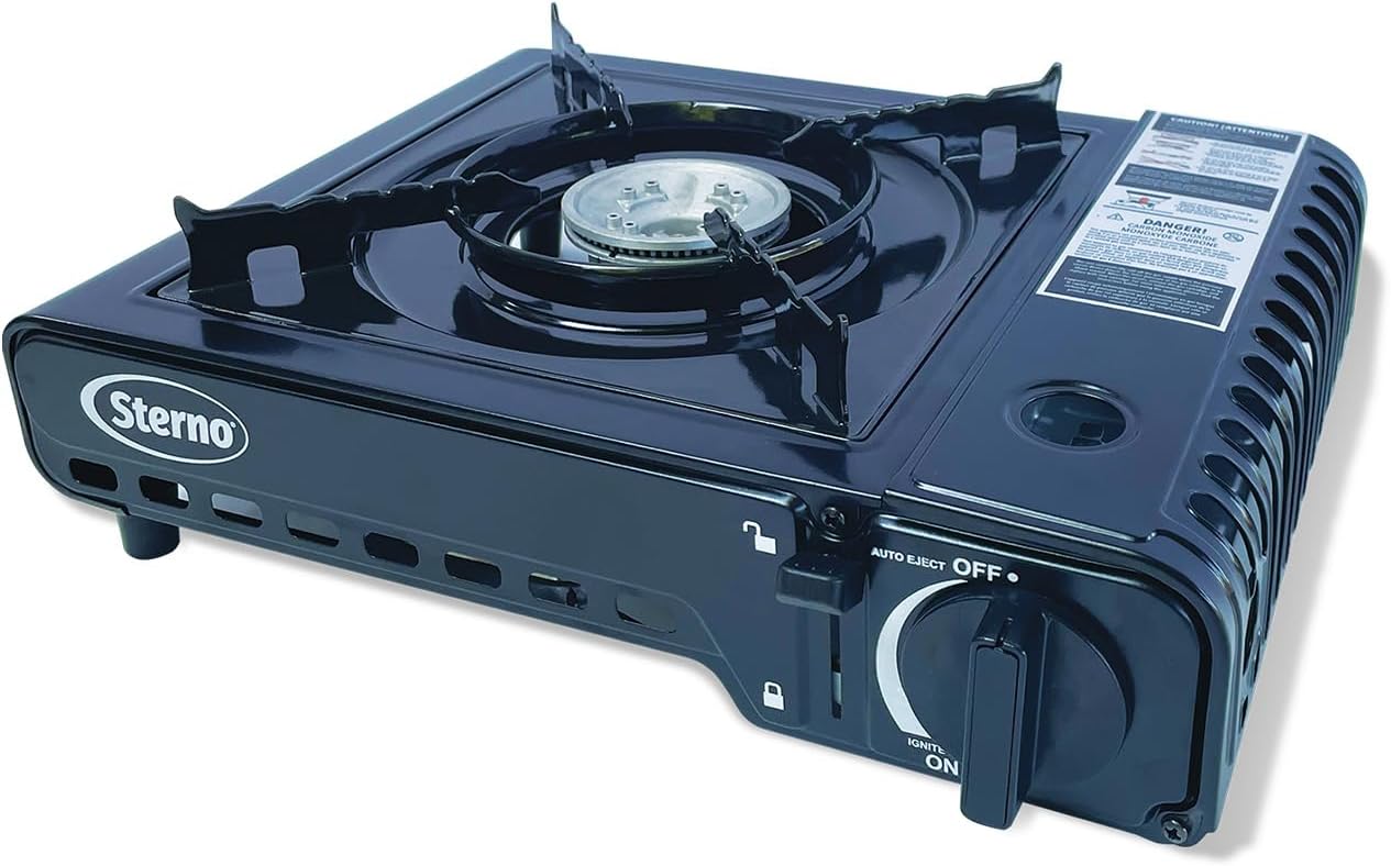 Sterno Portable Butane Stove – 9K/10K BTU Single Burner Stove, Outdoor & Indoor Use Butane Gas Burner with Carrying Case – Camping Cooktop for Tailgating, Outdoor Cooking, Catering, & Action Stations