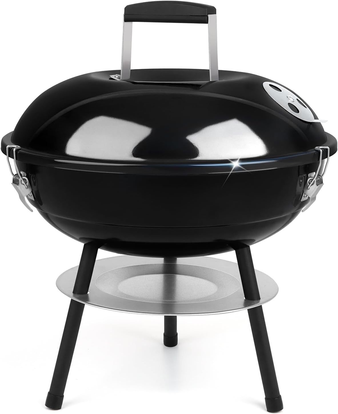 14 inch Charcoal Grill, Joyfair Small Portable BBQ Grill with Locking Lid for Outdoor Camping/Patio/Backyard Barbecue/Tabletop Cooking, Enamel Coated & Dual Vent System (Black)