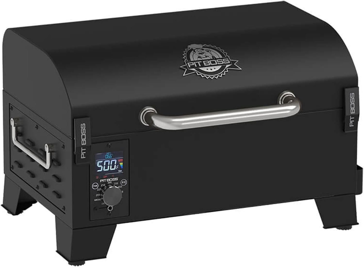 Pit Boss 150 Wood Pellet Grill & Smoker with Flame Broiler 256-Sq. In. Cooking Space, 180°F to 500°F Temperature Range, 7 lb. Pellet Hopper, for Tailgating, Camping, or Travel, Black