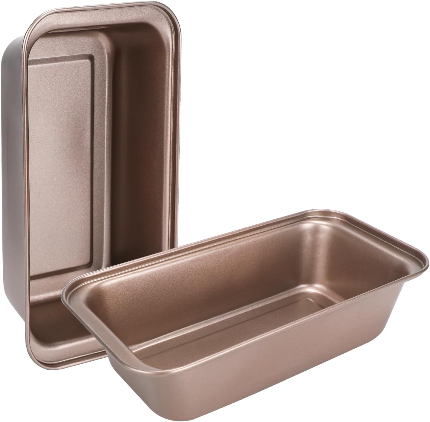 10x5inch Loaf Pan Set of 2,Dual-Layer Non-Stick Carbon Steel Bread Pan(Inner 9x4inch), 450°F Oven Safe, Stackable Gold Baking Pans for Banana Bread, Pound Cake & Homemade Loaves