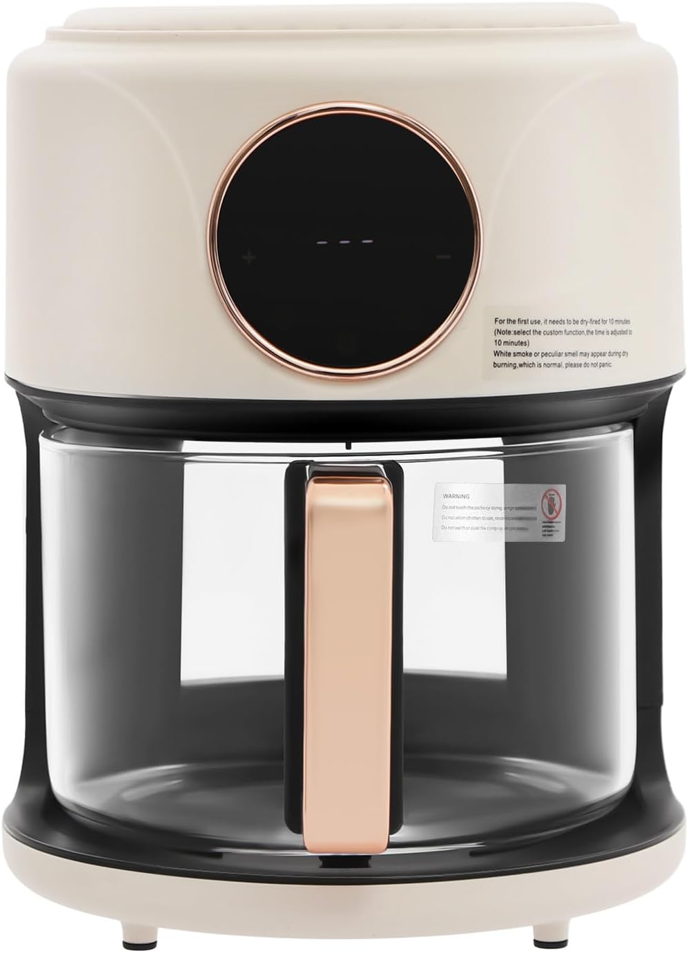 Glass Air Fryer 4.44Qt Capacity, Glass Airfryer with 360° Transparent, Mini Air Fryer, Precise Temperature(175°F – 400°F) & Time(60 Min) Control, 1200W Oil-Less Cooking(White)