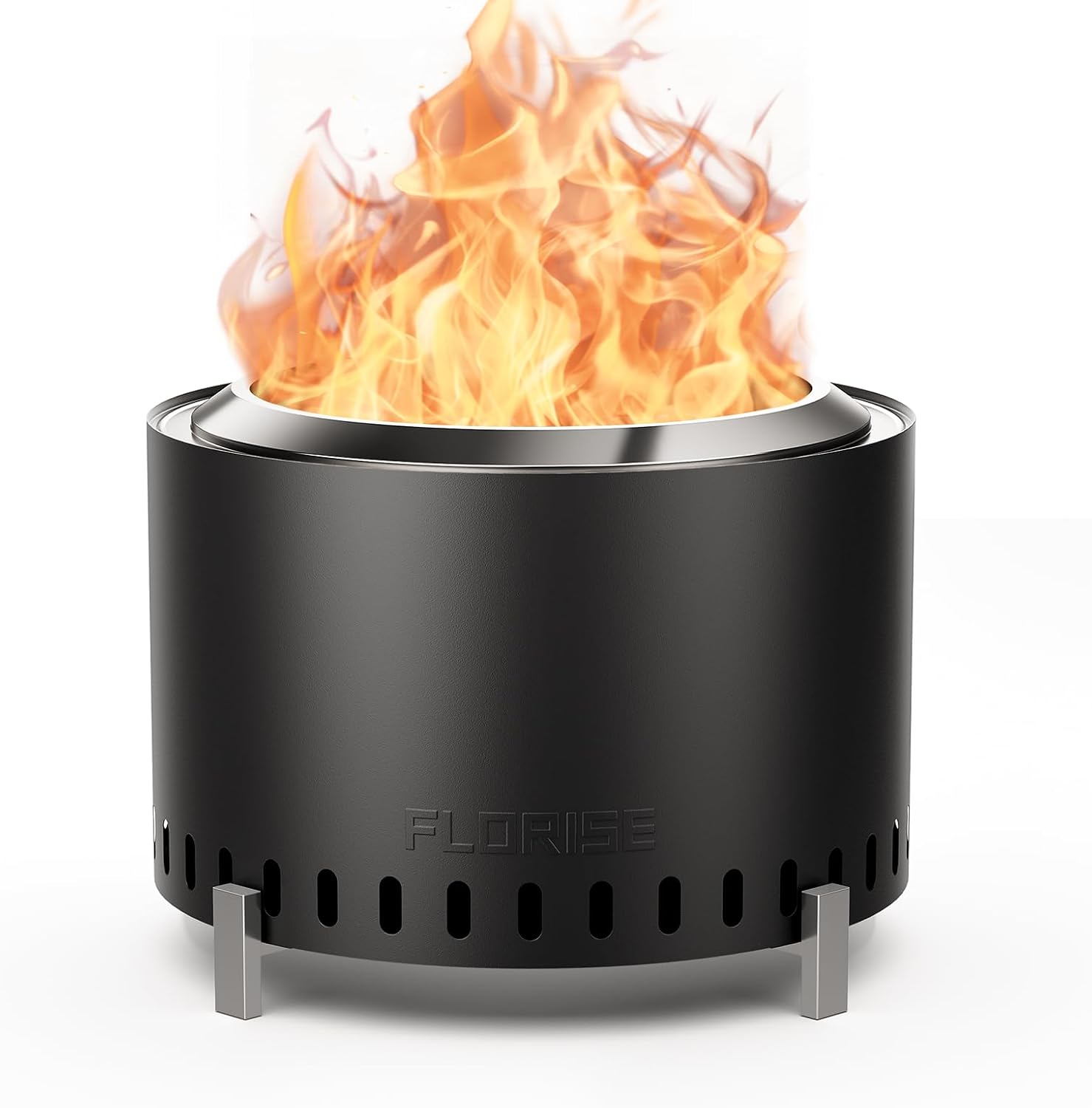 Florise 27 Inch Smokeless Fire Pit, Outdoor Portable Firepit with Waterproof Cover & Poker, Stainless Steel Wood Burning Fireplace for Outside,Patio, Camping, Bonfire,Black