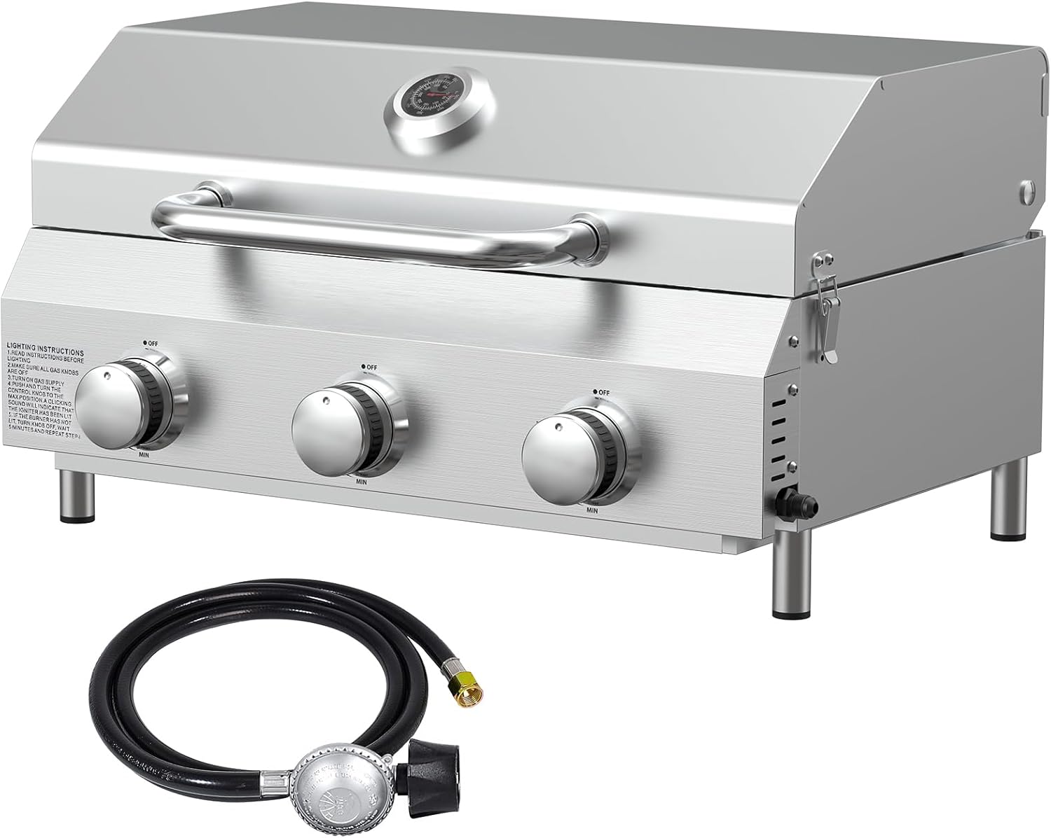 Bestfire 3-Burner Tabletop Gas Grill, 30,000 BTU Portable Propane Grill, Heavy-Duty Thickened Stainless Steel Grates, Stainless Steel Knobs, Compact & Detachable Legs for Camping, RV&BBQ