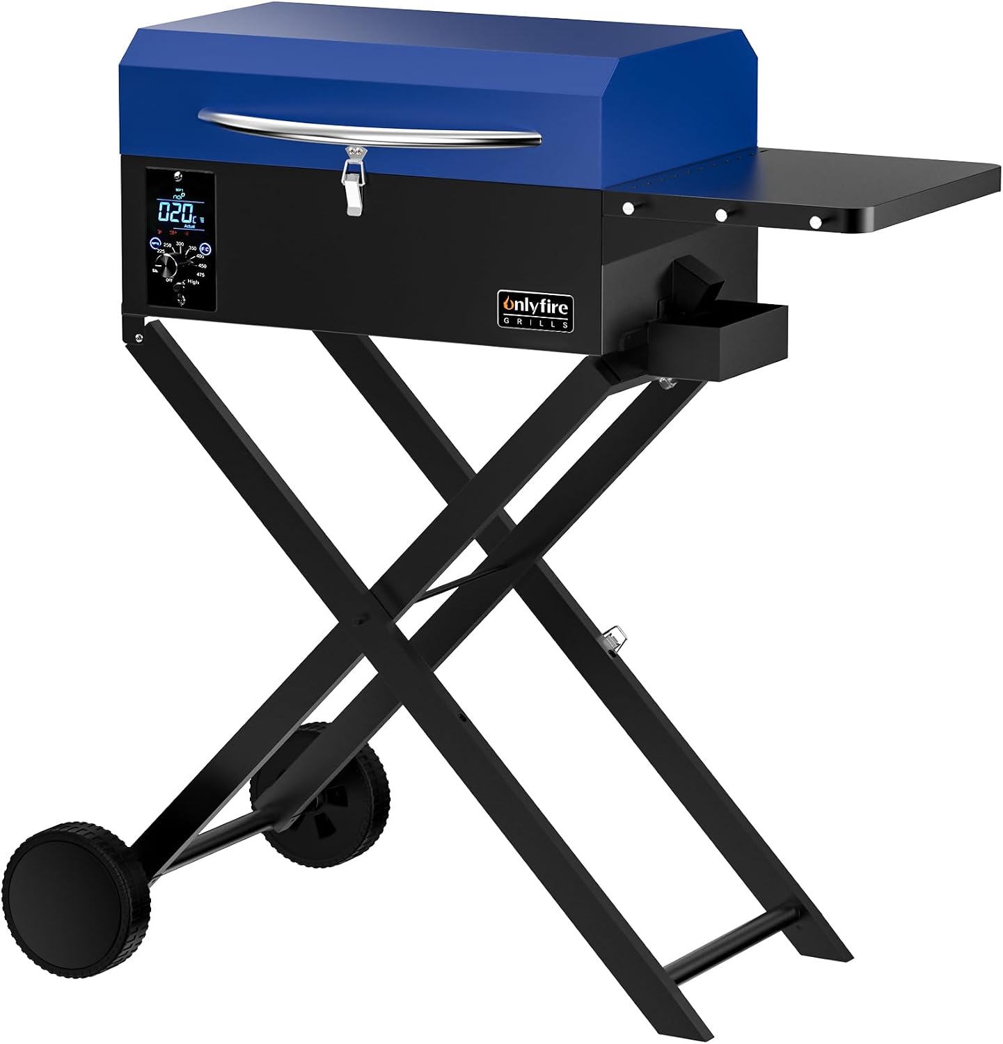 ONLYFIRE GRILLS BBQ Wood Pellet Grill Smoker with Foldable Cart, Meat Probe, 2 Tiers Cooking Area, Portable Smoking Grilling Stove for Outdoor Patio Cooking, RV Camping Tailgating, Blue GS342