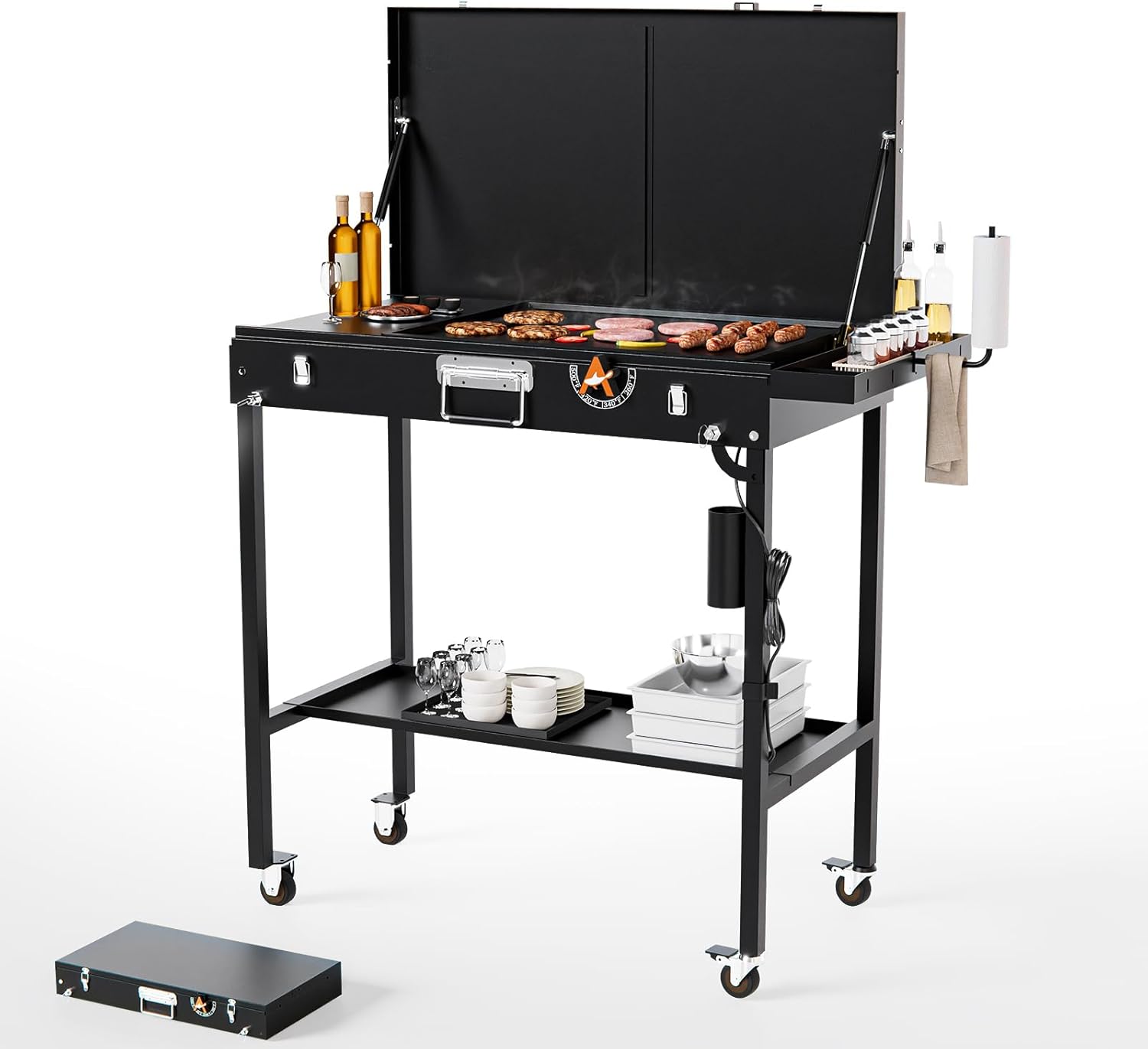 AEWHALE 2-in-1 Outdoor Table & Electric Grill,Portable Grill with Nonstick Cooking Surface for Outdoor Kitchen & Backyard Barbecue Cooking