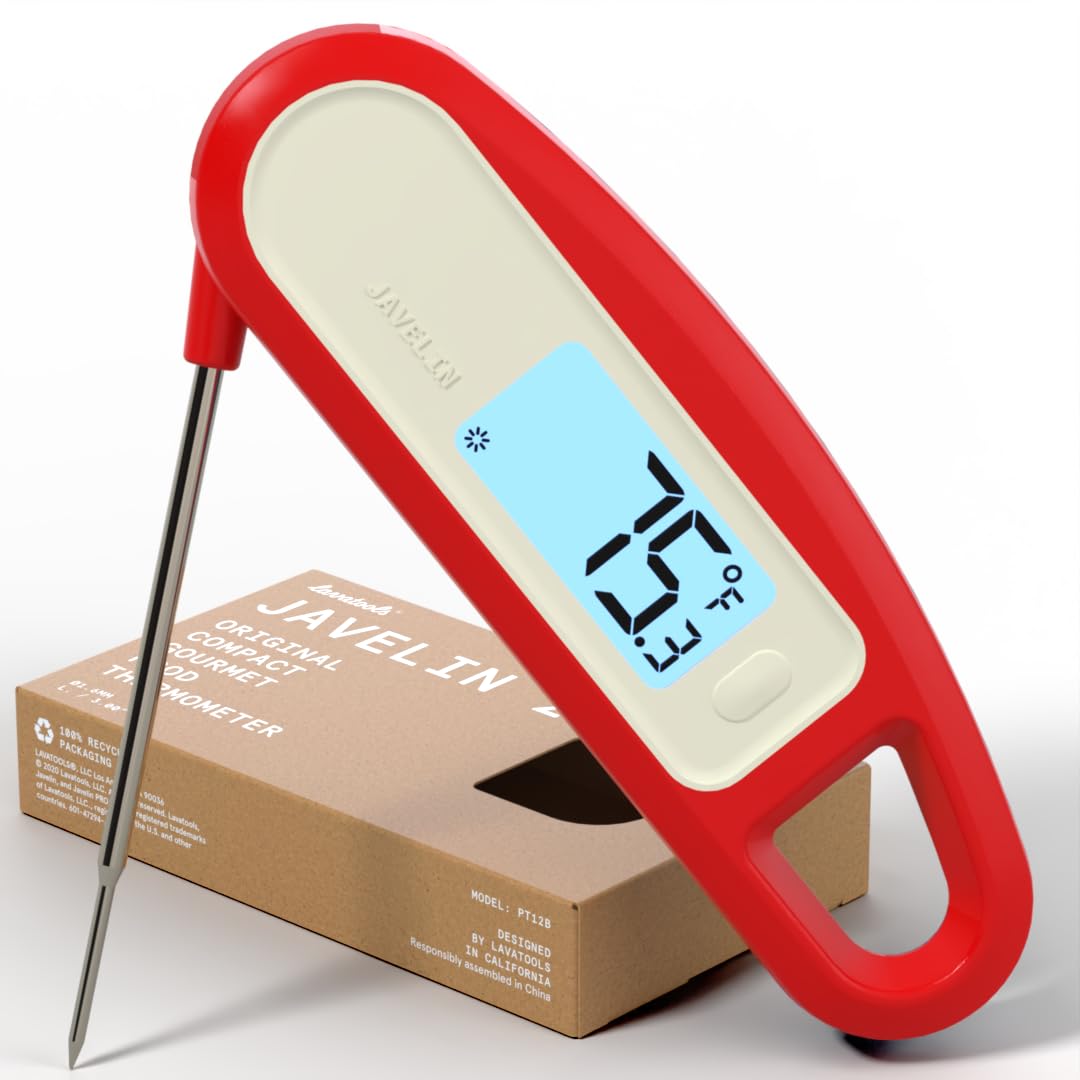 Lavatools PT12B Javelin 2 Ultra Fast Digital Instant Read Meat Thermometer for Grill and Cooking, 3″ Probe, Compact Foldable Design, 1.5″ Backlight Display, Water Resistant-Chipotle