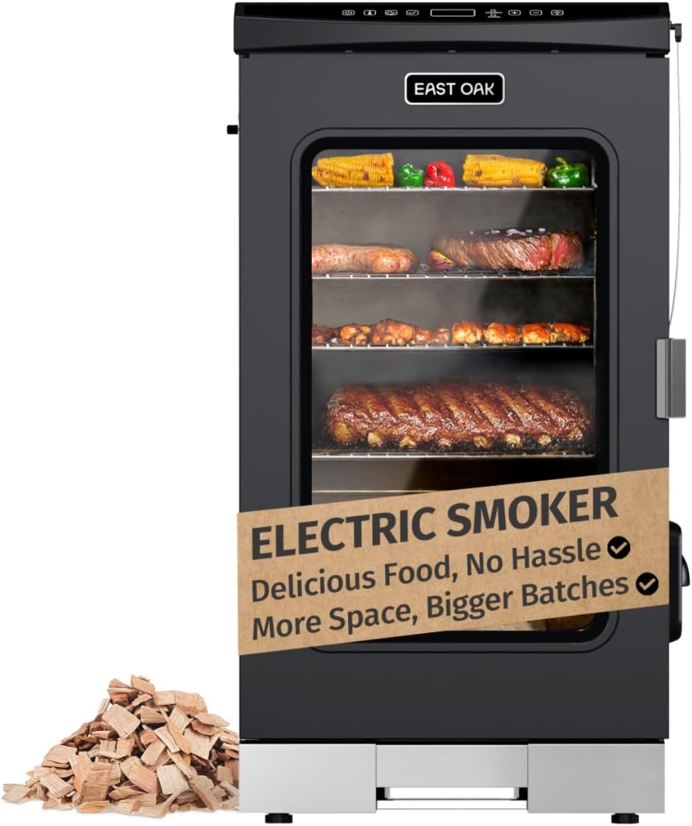 EAST OAK 30″ Electric Smoker for Outdoors | Built-in Meat Probe & Clear Viewing Window | Side Chip Loader for 6x Longer Uninterrupted Smoking | 725 sq in Cooking Area for Bigger Batches, Night Blue
