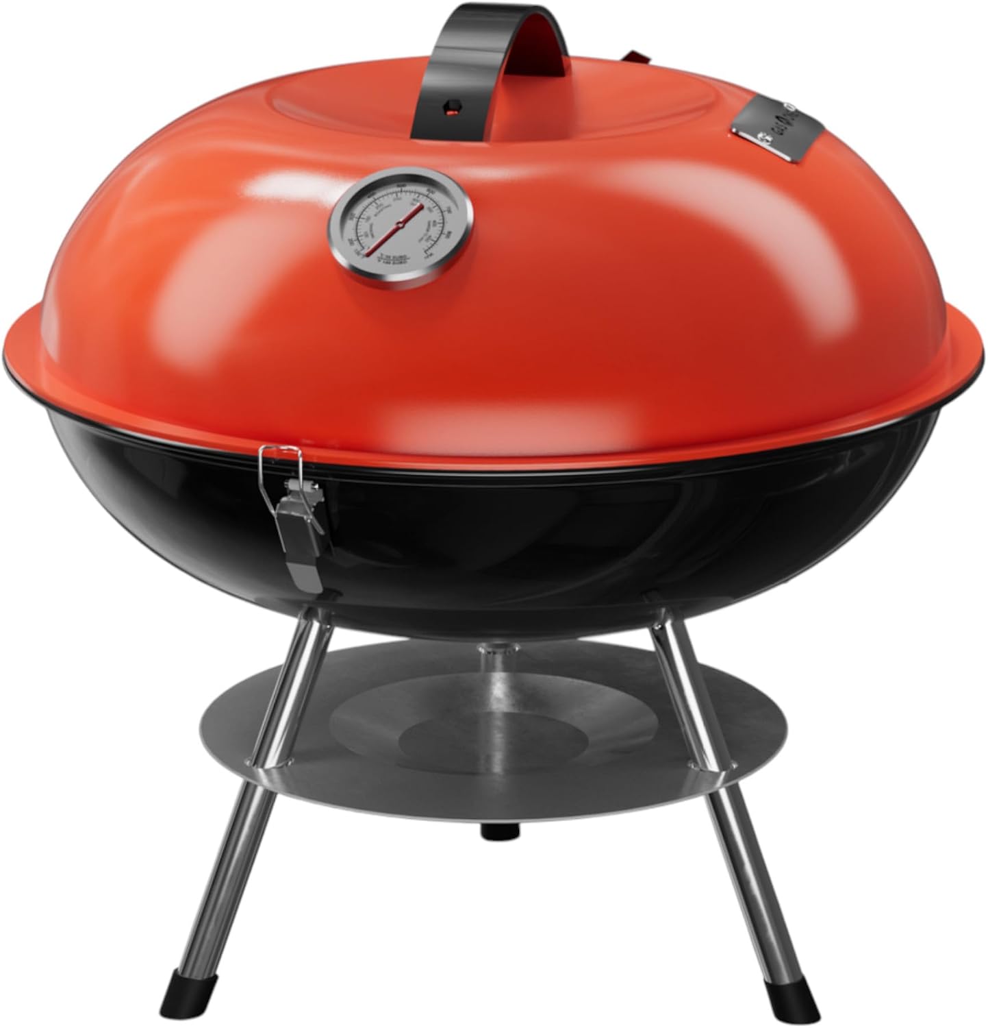 GasOne – Red 14-inch Portable Barbecue Grill with Thermometer – 3-Point Locking Lid for Heat Preservation – Dual Venting System – Small Charcoal Grill for Backyard, Camping, Boat