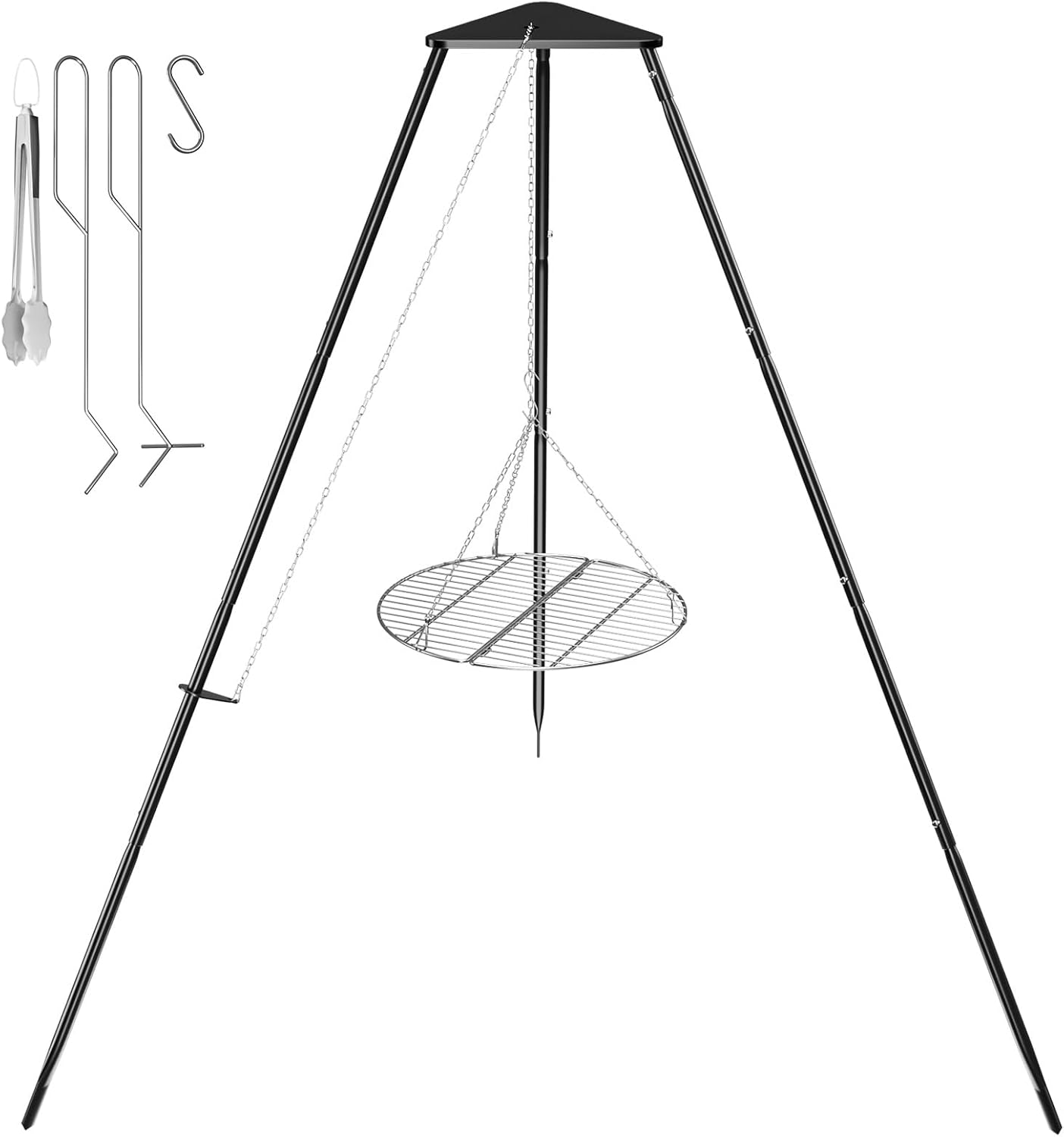 Campfire Tripod for Cooking with Circular Grill Grate | Adjustable Height, Collapsible Legs, Easy Storage, BBQ Picnic Outdoor Cookware, Campfire Cooking Equipment