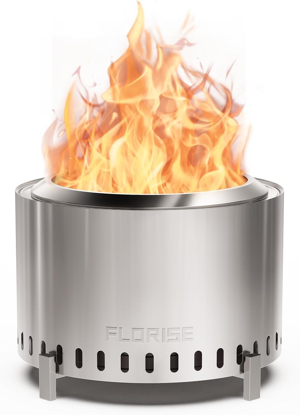 Florise 27 Inch Smokeless Fire Pit, Outdoor Portable Firepit with Waterproof Cover & Poker, Stainless Steel Wood Burning Fireplace for Outside,Patio, Camping, Bonfire, Silver