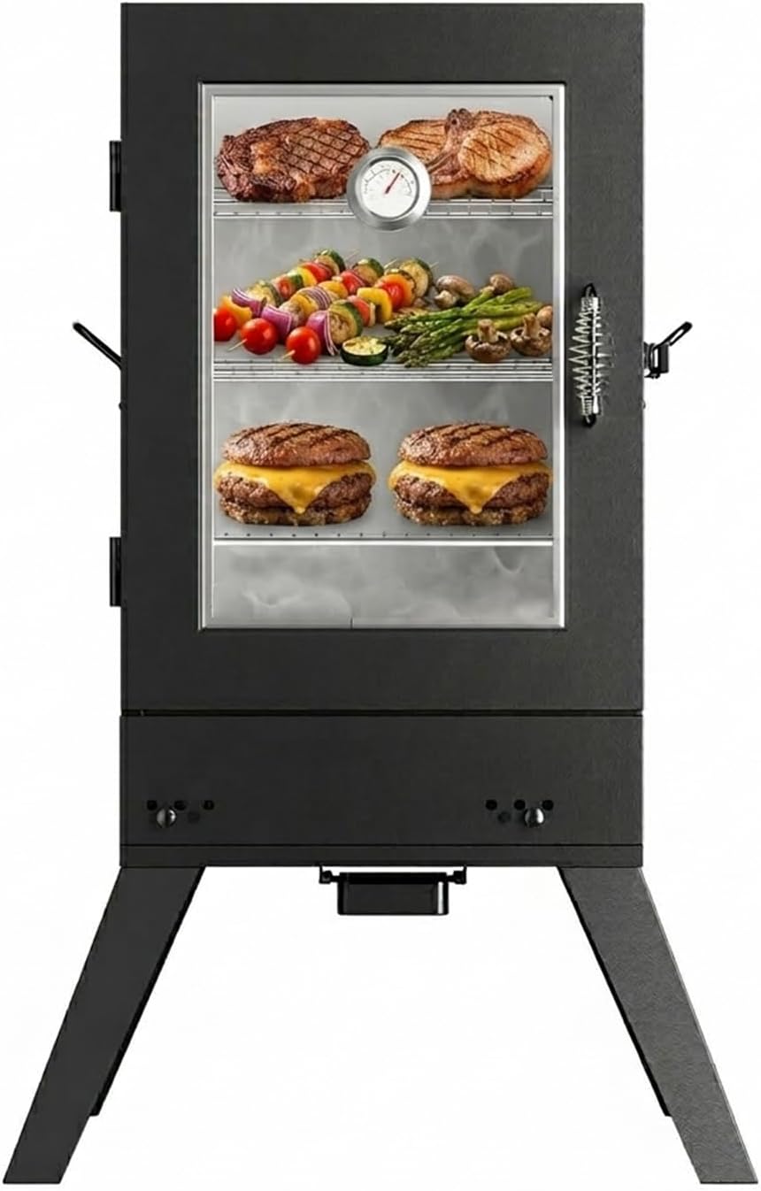 30-inch Electric Vertical Smoker,Large Capacity BBQ Meat Smoker with Electronic Temperature Control & Dedicated Wood Chip Box,725 Cooking Square Inches,3 Adjustable Racks,Black