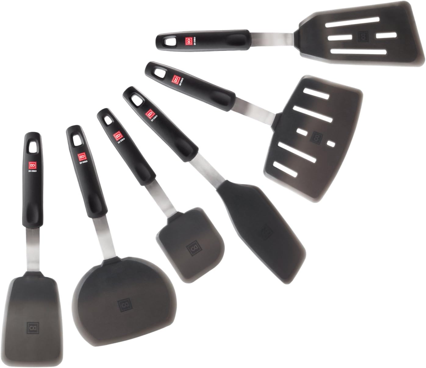 DI ORO Silicone Turner Spatula Set – Forever Warranty – Kitchen Spatulas for Nonstick Cookware – 600°F Heat-Resistant & BPA Free – Flexible & Thin Flippers for Turning Eggs & Pancakes (6 Piece, Black)
