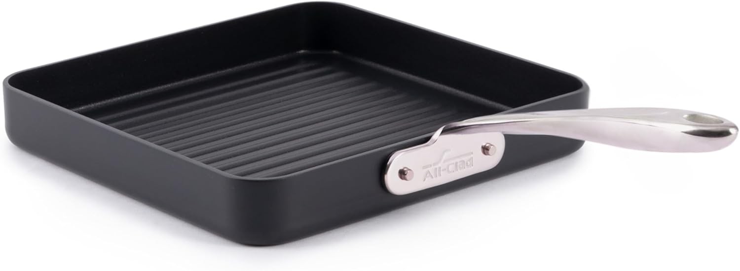 All-Clad HA1 Expert Hard Anodized Nonstick Square Grill Pan For Stovetop 11×11 Inch Oven-Safe Up to 500°F, Grilling, Professional Cookware, Dishwasher-Friendly, Oven-Safe Up to 500°F, Black
