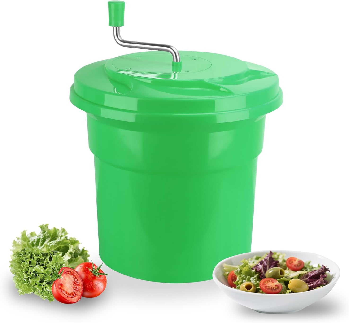 2.5 Gallon Salad Spinner,Large Capacity Vegetable Friuts Salad Dryer,Commercial Manual Salad Mixer for Restaurants Kitchen & Catering,Green & Orange. (Green, 2.5 Gallon)