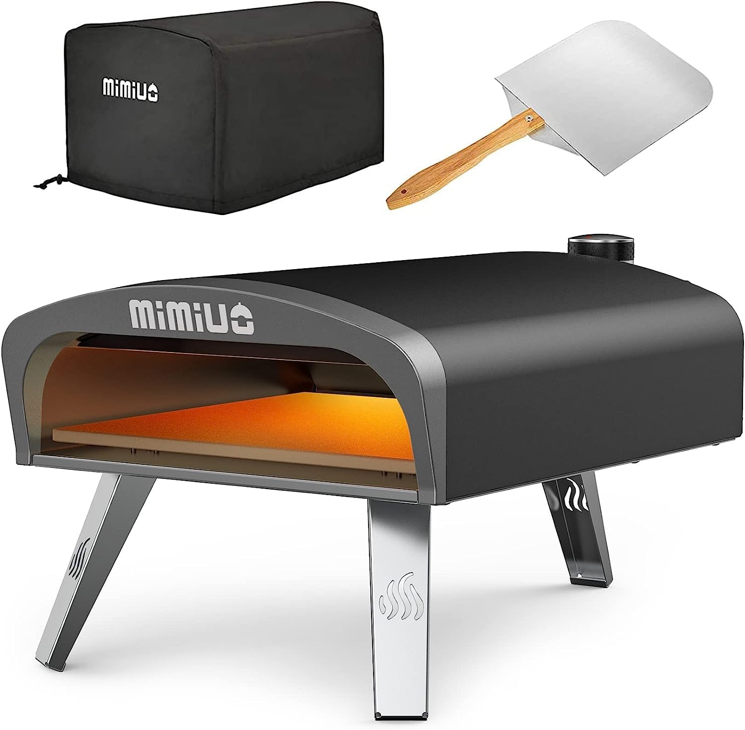 Mimiuo Gas Pizza Oven Outdoor – 33 lbs Heavy Duty Propane Pizza Stove for Outside, 60 Second Pizza – Includes 13″ Square Stone Foldable Peel & Cover – Portable for Backyard Camping