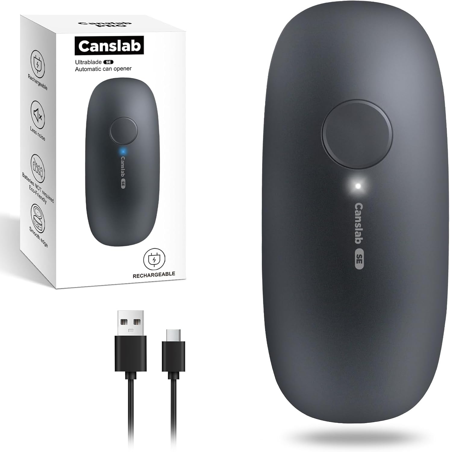 Canslab Ultrablde SE – USB Rechargeable Electric Can Opener for Kitchen for Seniors with Arthritis- Cordless Battery Powered Automatic, Side Cut, Smooth Edge, Handsfree, for Small or Large Cans, Grey