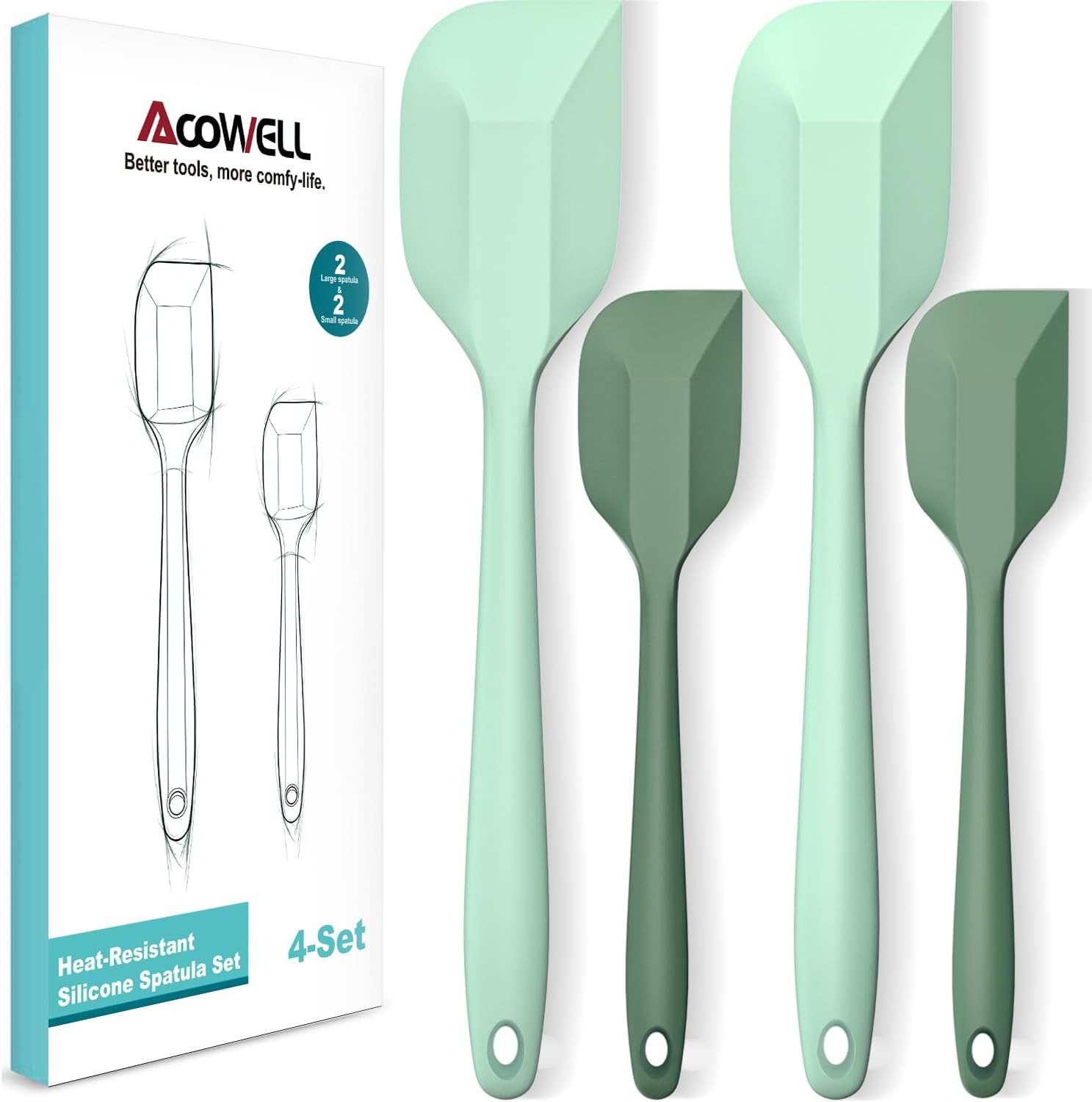 Silicone Spatula Set, Premium Spatulas Silicone Heat Resistant 2 Small & 2 Large Flexible Scraper for Nonstick Cookware, Rubber Spatula for Kitchen Mixing Baking Cooking Use, Soft Spatula – Set of 4