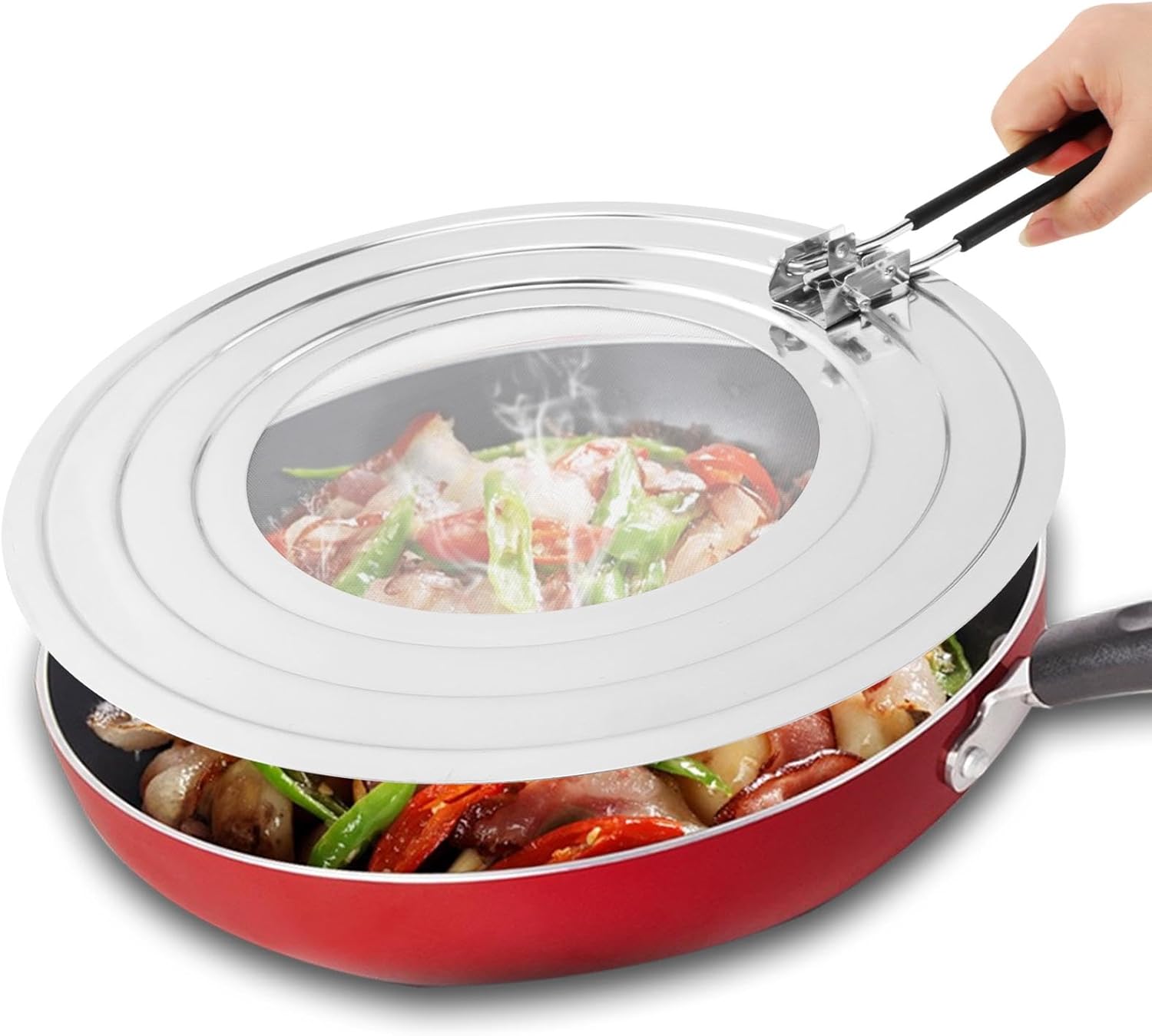 Stainless Steel Splatter Screen for Frying Pan, Collapsible Grease Splatter Guard with Folding Insulated Handle for Fry Pans, Cover Oil Splash from Bacon, Oil or Deep Fryer(SIZE:11.81inch)