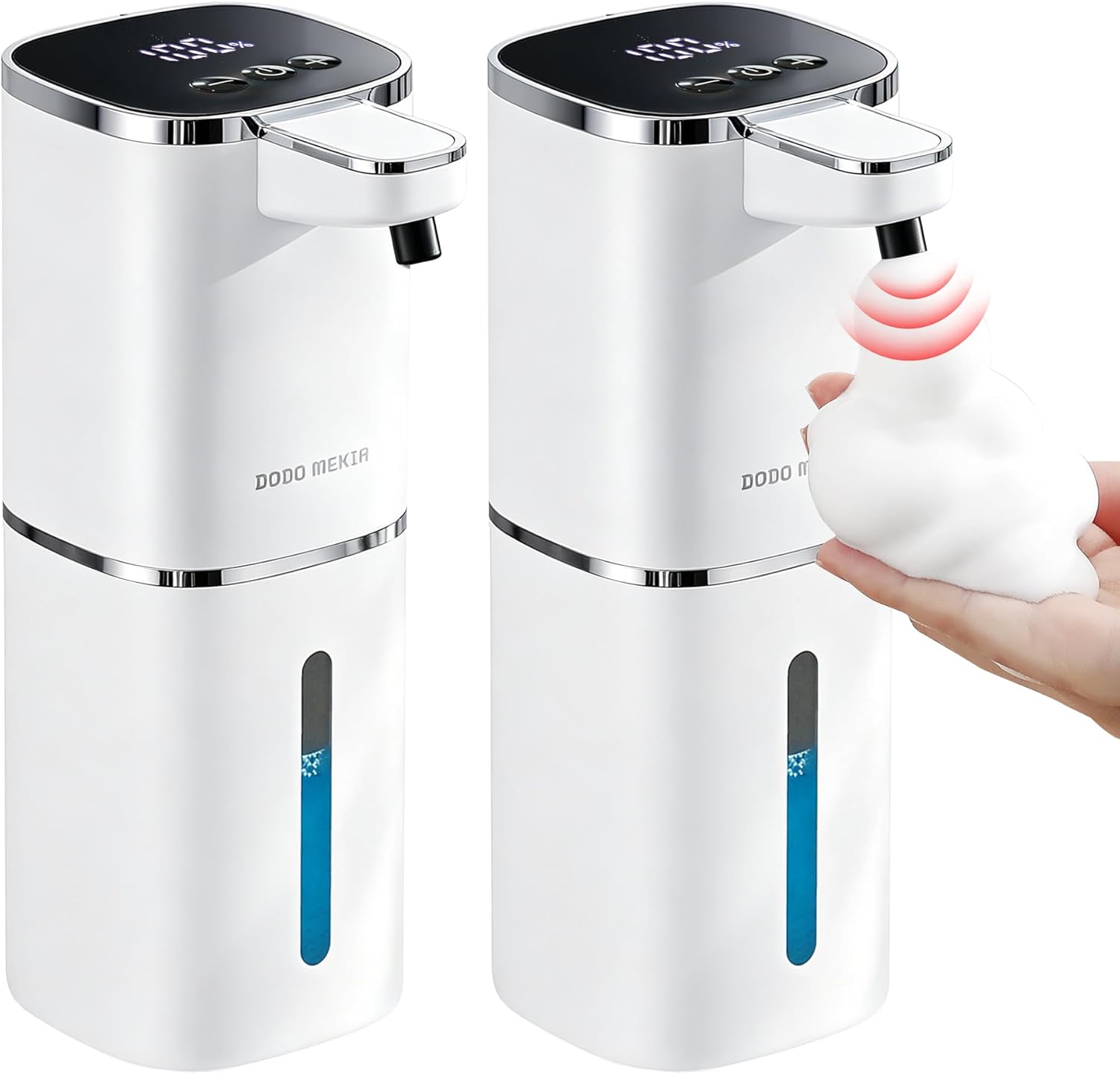 2 Pack Automatic Foaming Soap Dispenser, 400ml//13.53oz, USB Rechargeable, 9- Adjustable Foam Levels, IPX5 Waterproof, Touchless & Wall/Tabletop Use for Kitchen Bathroom, White