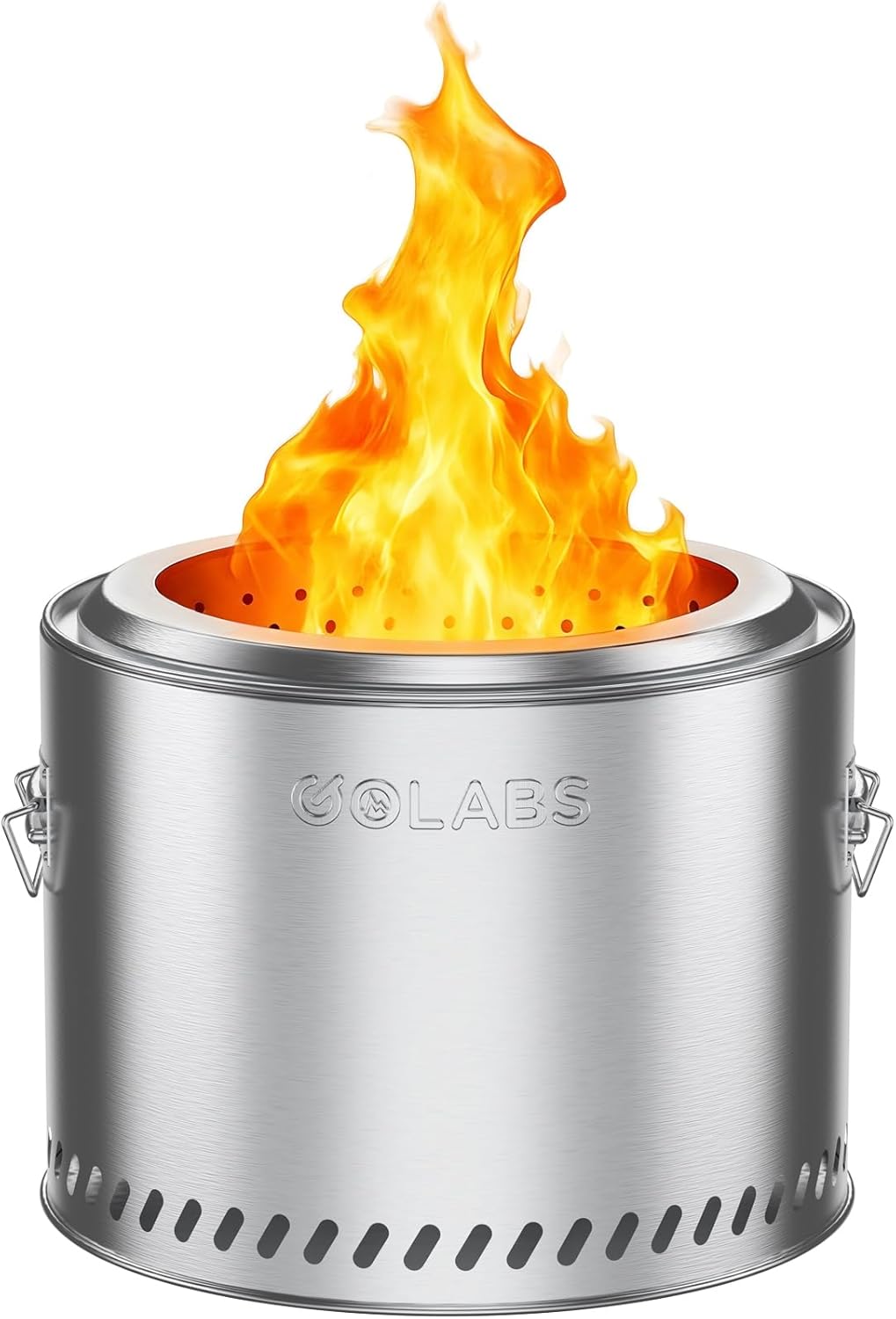 Golabs Smokeless Portable Fire Pit, 19.5″ Stainless Steel, for Wood/Charcoal/Pellet Fuel, Portable with Sturdy Handles & Fire Cover, Suitable for 2-6 People, Perfect for Backyard, Picnics & Camping