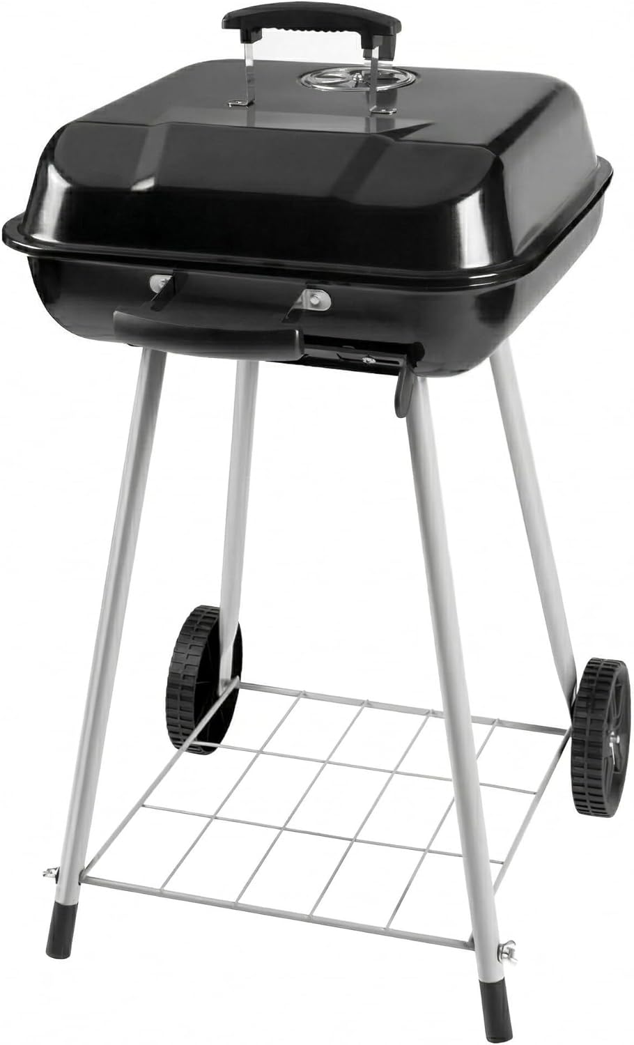 Portable 17.5-Inch Charcoal Kettle Grill with Wheels, Porcelain-Coated Steel Outdoor BBQ Smoker, Freestanding Grilling for Patio and Tailgating