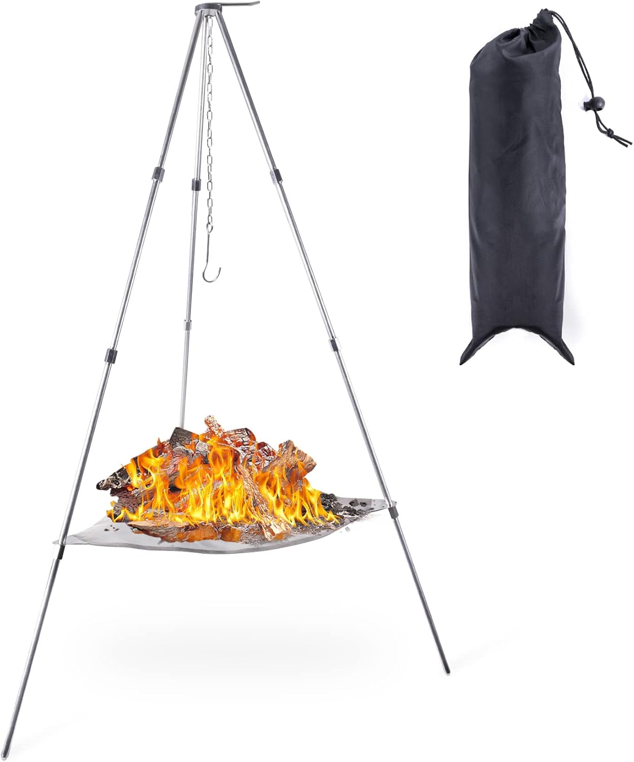 Portable Outdoor Fire Pit Camping Oven Tripod – New Upgraded Campfire Pit Collapsible Foldable Mesh Fire Pits Fireplace for Camping, Campfire, Patio, Backyard and Garden – Storage Bag Included