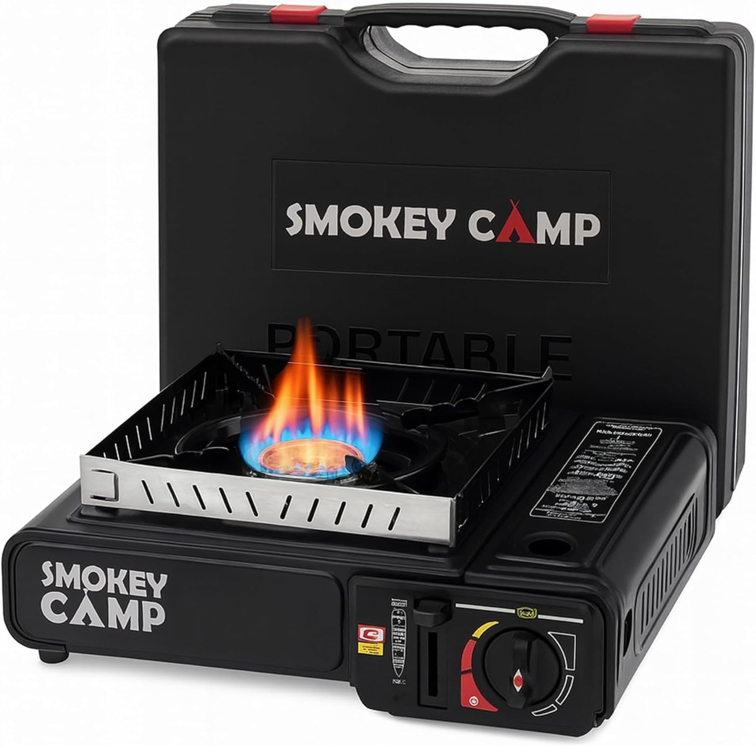 Portable Camping Stove 3000W Butane or Propane Fuel Compatable (Propane Adapter not Included), Automatic Ignition, Precise Heat Control, for Camping, Hiking, and Outdoor Cooking (Without Adapter Pipe)