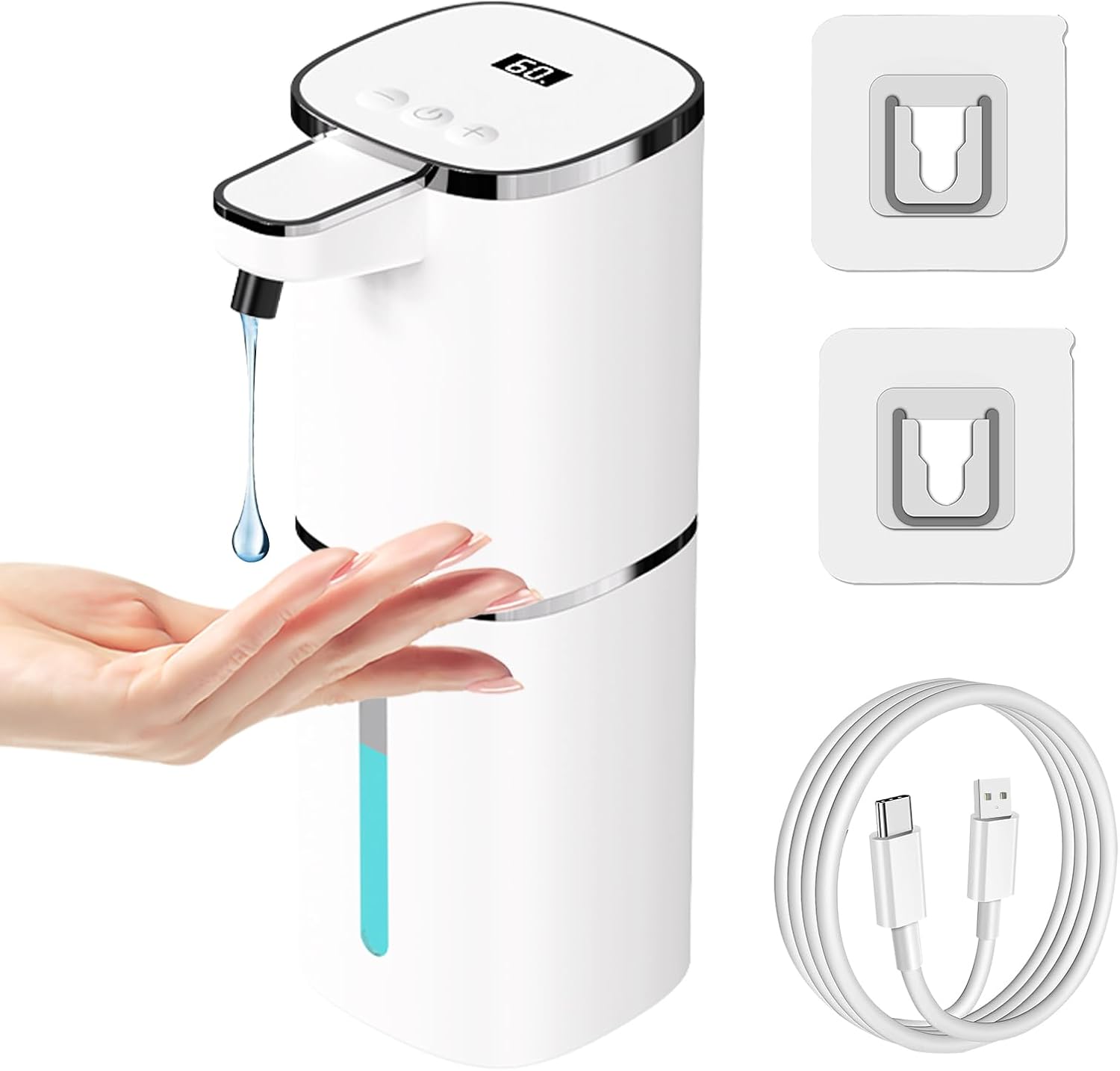 OHIFAST Automatic Liquid Soap Dispenser Touchless, USB Rechargeable Smart Hand Soap Dispenser, 9-Level Adjustable, Physical Button Operation, 13.5oz/400mL Wall Mounted for Bathroom Kitchen Dish Soap