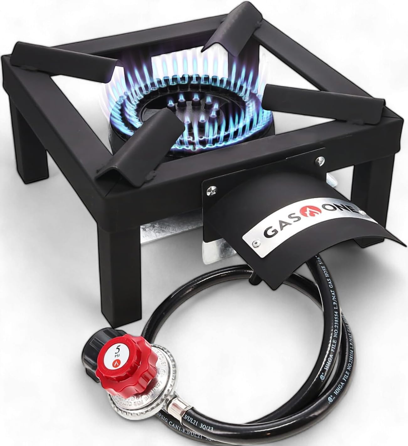 GasOne High Pressure Single Propane Burner – Outdoor Cooking with Heat Shield and Guard – Propane Burner Head for Camping, Tailgating, Seafood Boil, Home Brewing – Patented