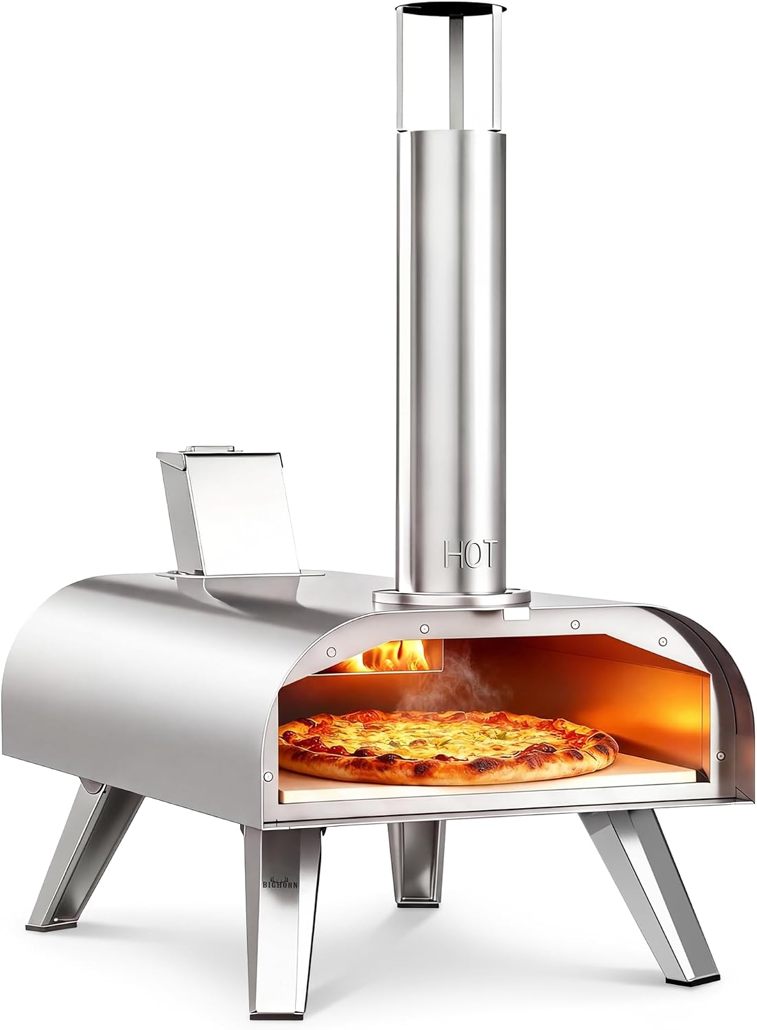 BIG HORN 12″ Multi-Fuel Outdoor Pizza Oven Reach up to 1110℉– 3-in-1 Wood,Gas&Electric Compatible(Burners Sold Separately),Pellet Pizza Oven Portable Pizza Maker for Backyard,Camping&Tailgating,Silver