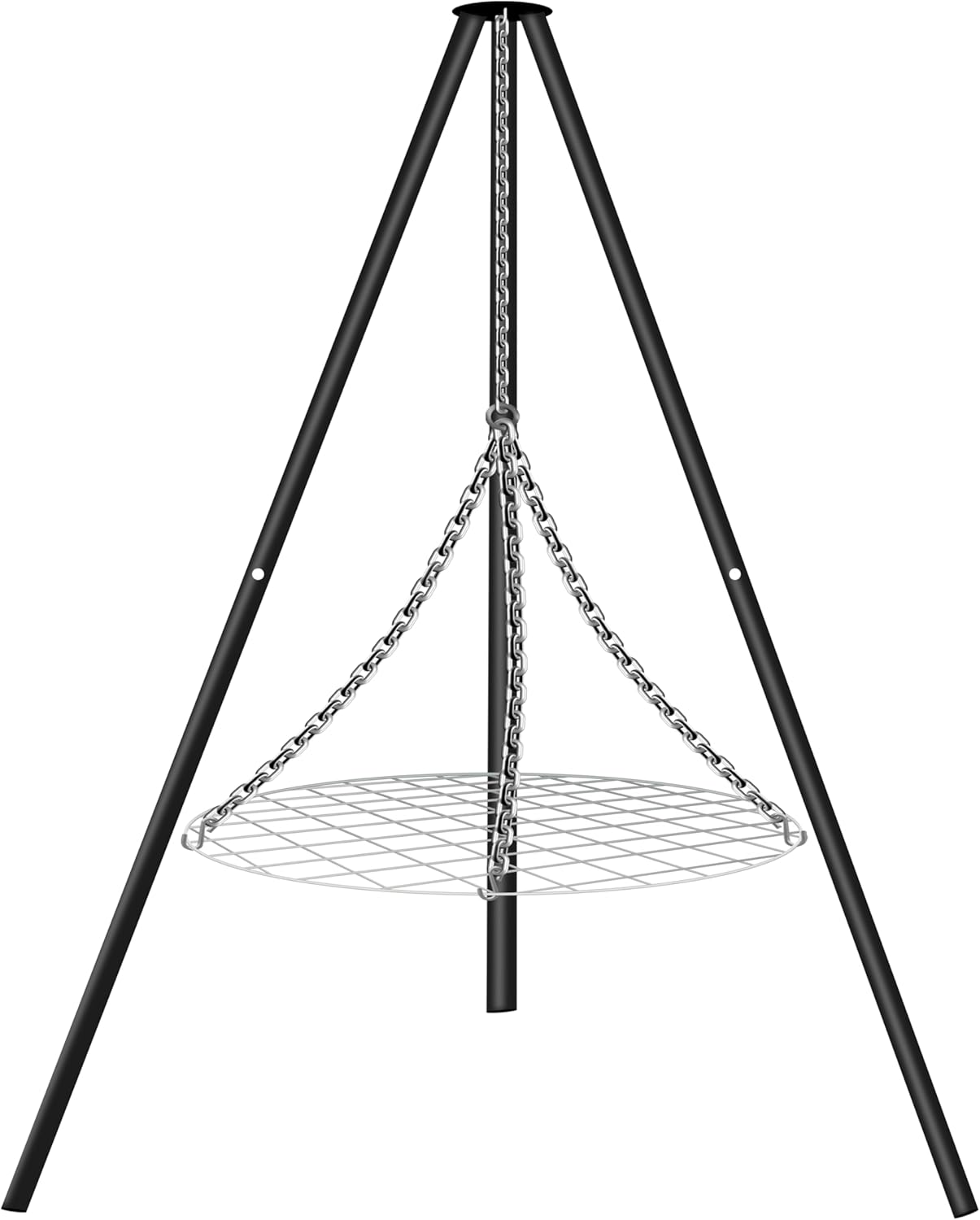 FEBTECH – 55 Inch Steel Tripod Campfire Grill Set – Portable BBQ Grate and Stand for Outdoor Cooking and Camping Fire Pit
