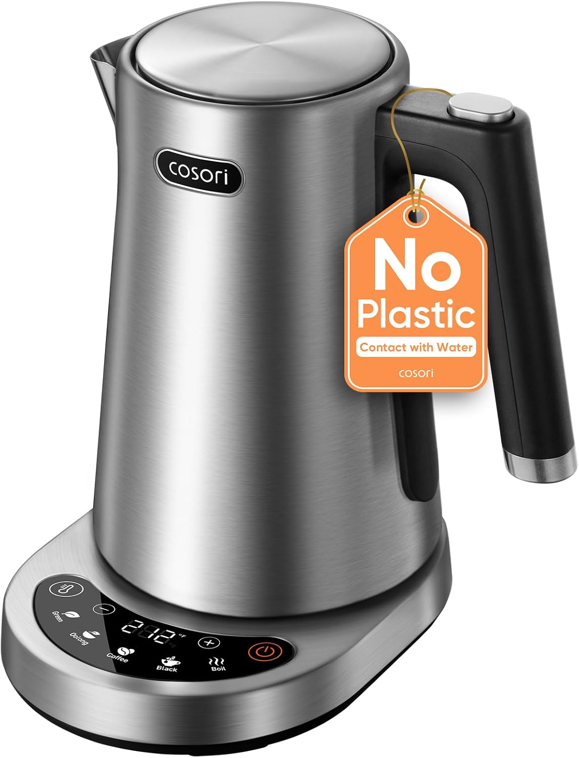 Cosori Electric Kettle, Plastic-Free Interior, 5 Presets ±5℉ Temperature Control, Fast Boiling, 2 Lid Opening, 60Min Keep Warm, Stainless Steel Tea Kettle for Tea, Hot Water, Boil Water, Coffee, 1.7L