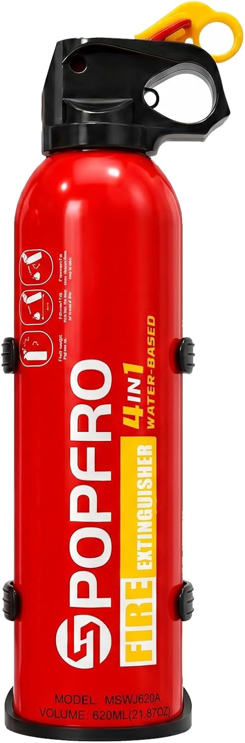 Portable Fire Extinguisher | 4-in-1 Small Fire Extinguisher for Home, Garage, Kitchen, Car | For Electric, Textile and Grease Fires | Non-Toxic, Easy Clean | Wall Mount Incl (1 pack)