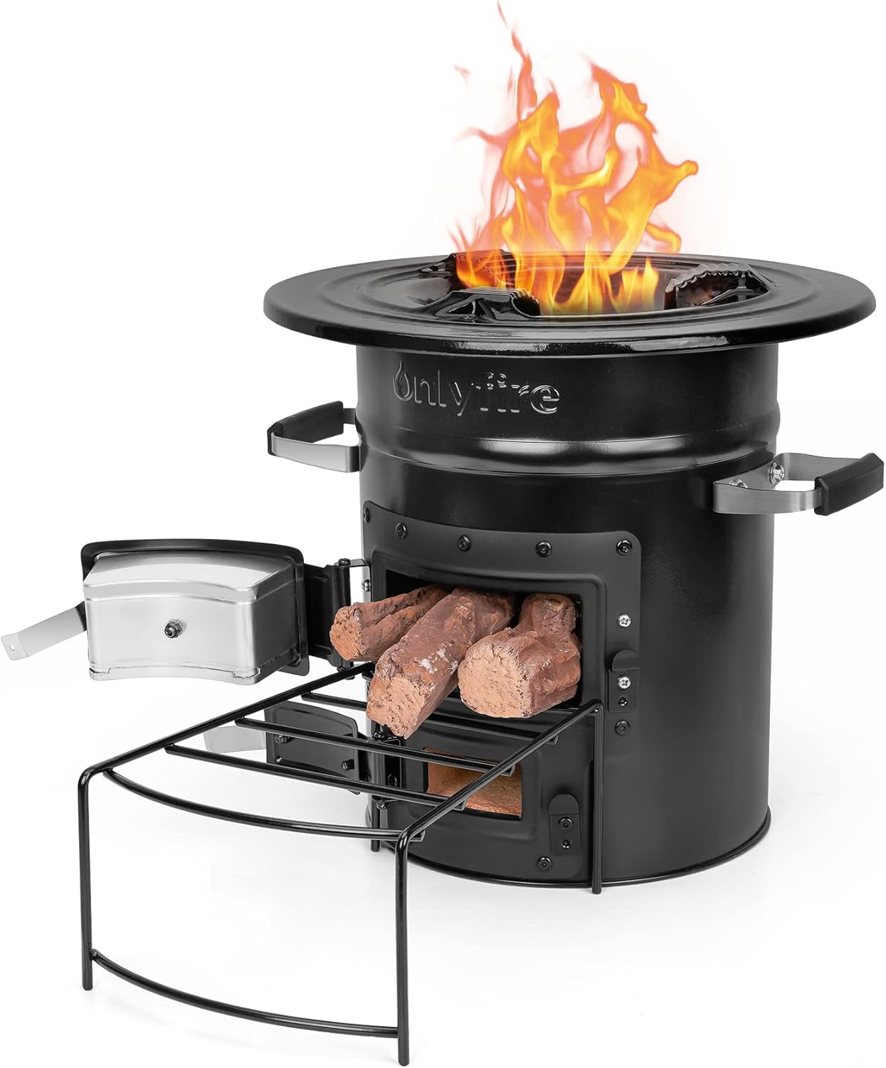 Onlyfire Cast Iron Rocket Stove – Heavy Duty Portable Wood Burning Camp Stove for Outdoor Cooking, Patio, Survival – High Fuel Efficiency, Low Smoke, Supports Pots & Dutch Oven, 12.7×12.7×11.4 in