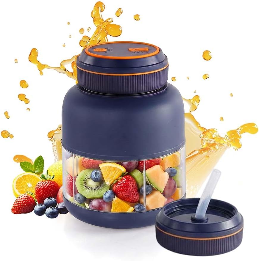 Portable Household Appliances Juicer, 2026 New Electric Juicer Cup Cordless Juice Mug, Upgrade Dual Lid Compact Travel Drinking Cup Household Appliances Juicer Blender (Navy, 800ML)