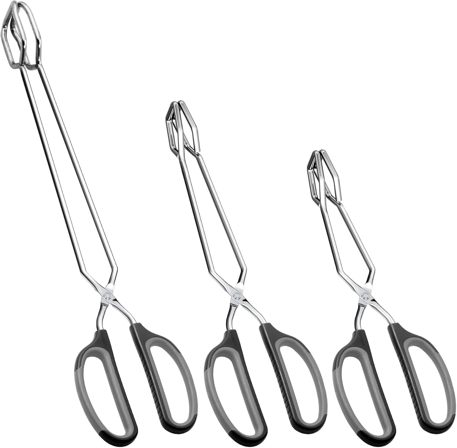 HINMAY Stainless Steel Scissor Tongs Cooking Tongs Set, Set of 3 (Black Handle, 10″ 12″ 16″)