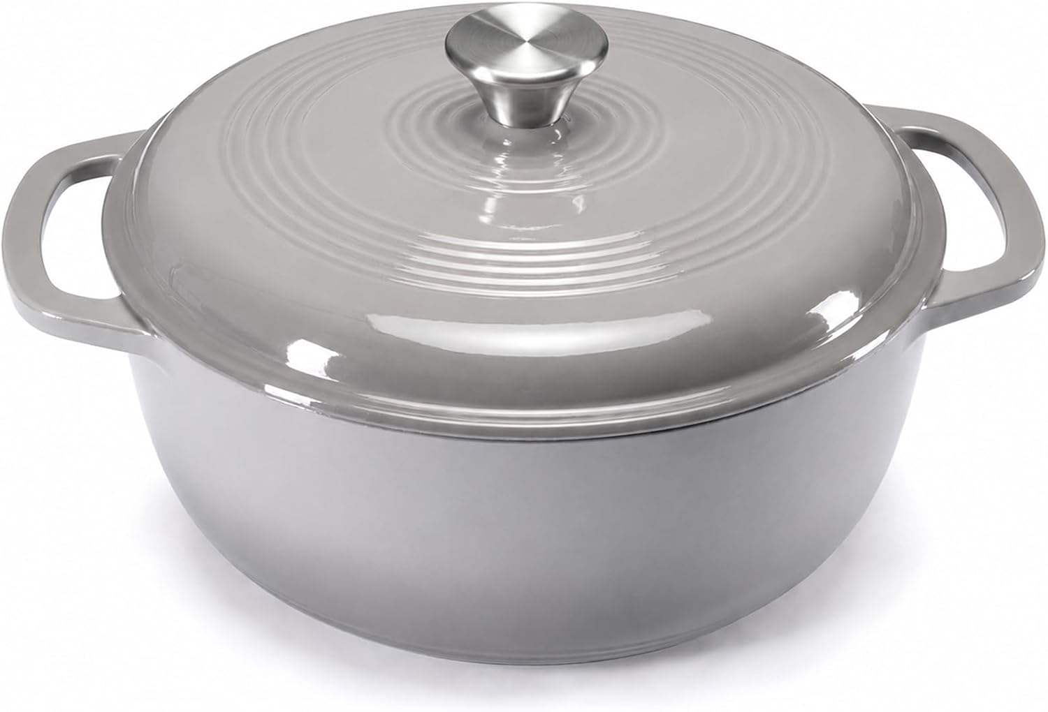 DUMOS Cast Iron Dutch Oven, 6 Quart Pot with Lid, Enameled Heavy Duty Cookware, Oven Safe to 500°F, Perfect for Bread Baking, Braising, Stews and Roasting, Moisture Sealing Lid with Dual Handles, Grey