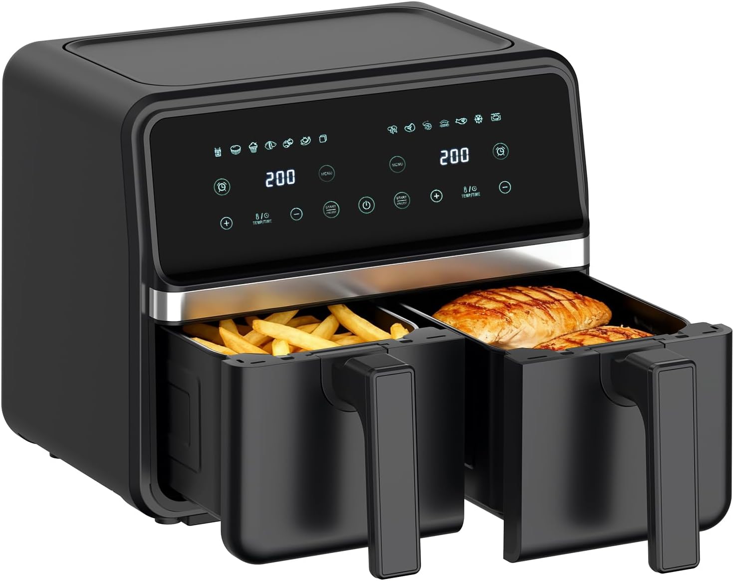 4QT+4QT Dual Basket Air Fryer – Digital Touchscreen, Smart Sync Finish,Auto Shutoff, 2 Independent Nonstick Dishwasher-Safe Frying Baskets – 8 Quart Digital Double Air Fryer
