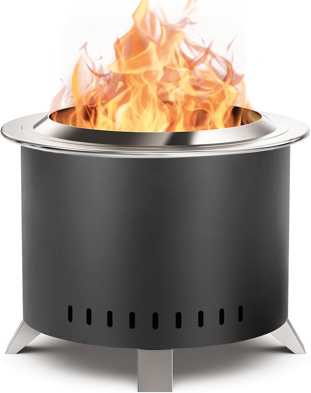 Verdeluxe Smokeless Fire Pit,22 Inch Stainless Steel Firepit, Outdoor Wood Burning Fire Pit with Cover,Smokeless Firepits for Outside Backyard Patio Garden Camping Bonfire(Black)